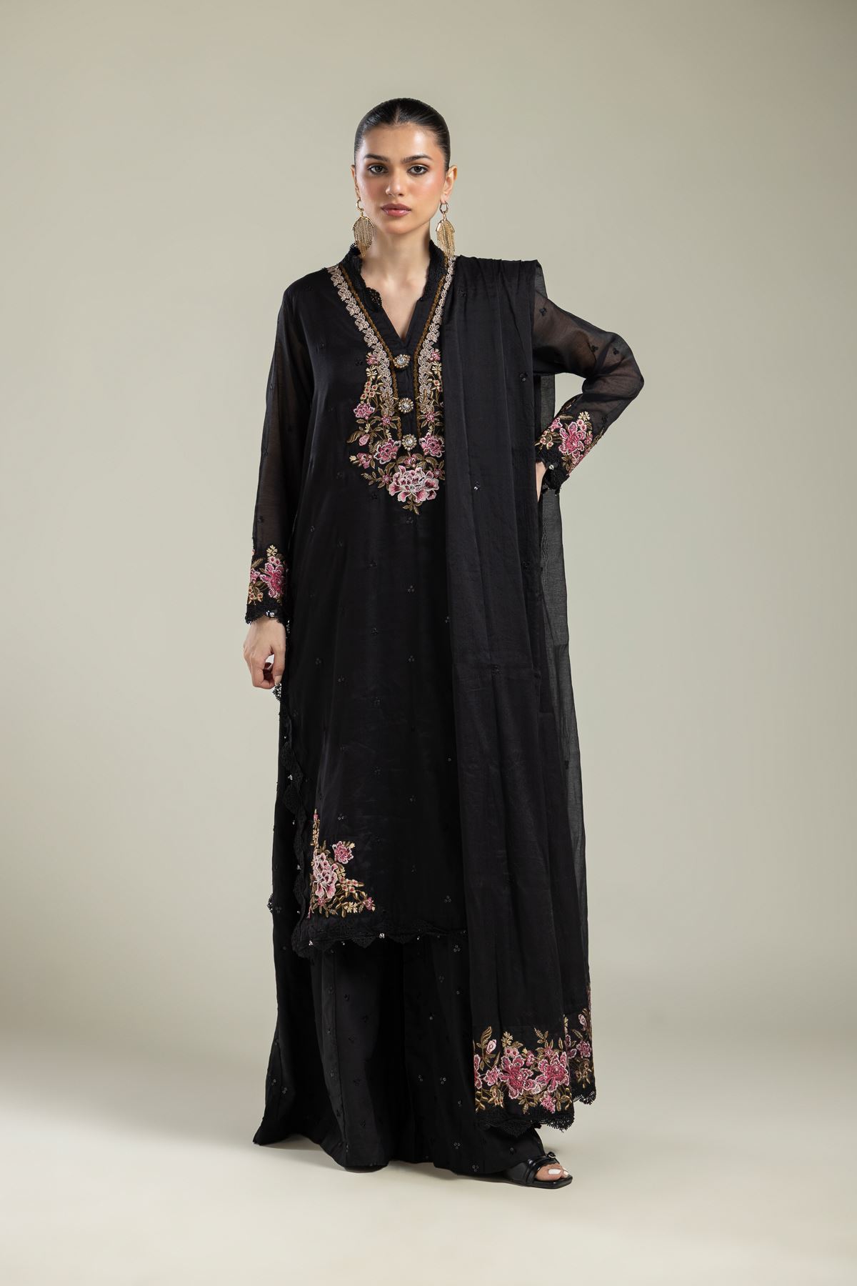 Paper Silk Black Silk Kurta - 2-26-215-A-G-VG