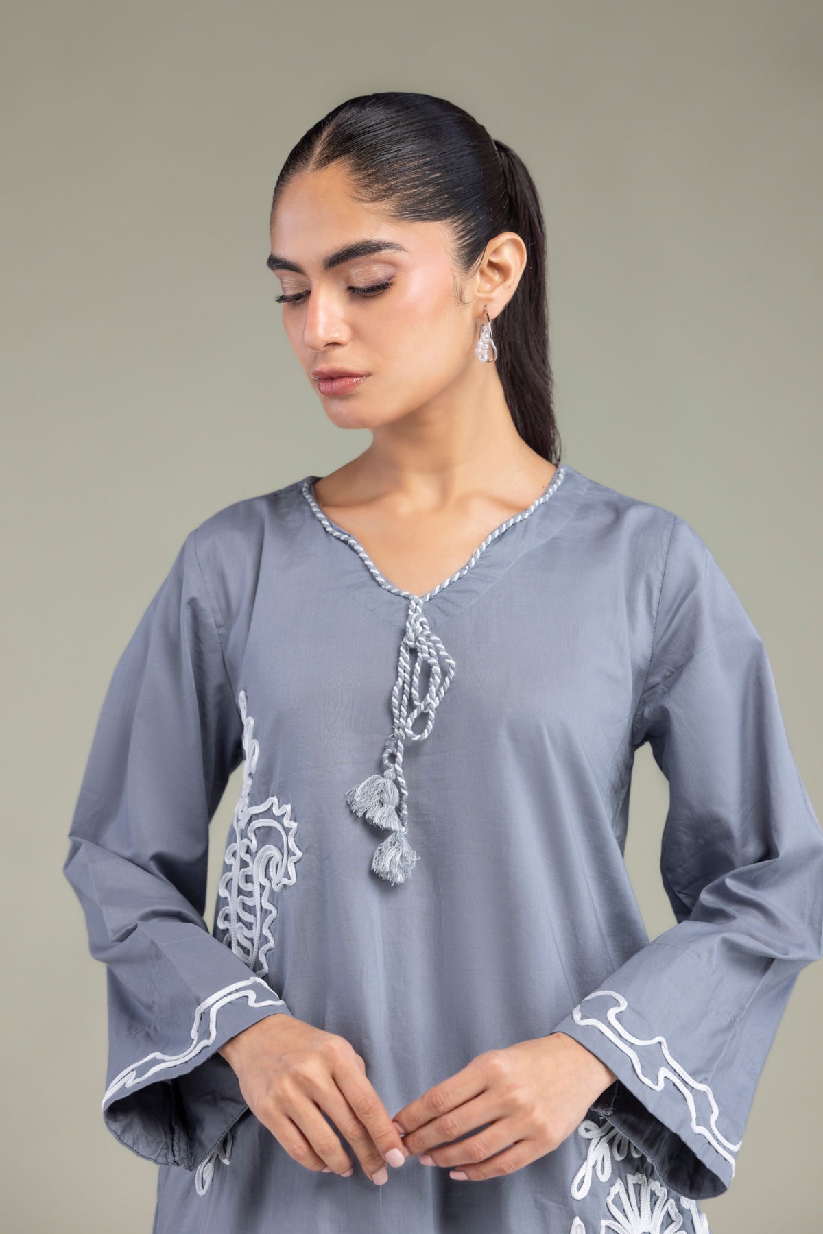 Embroidered Cambric Gray Cambric Kurta - 1-26-102-A-F-VG