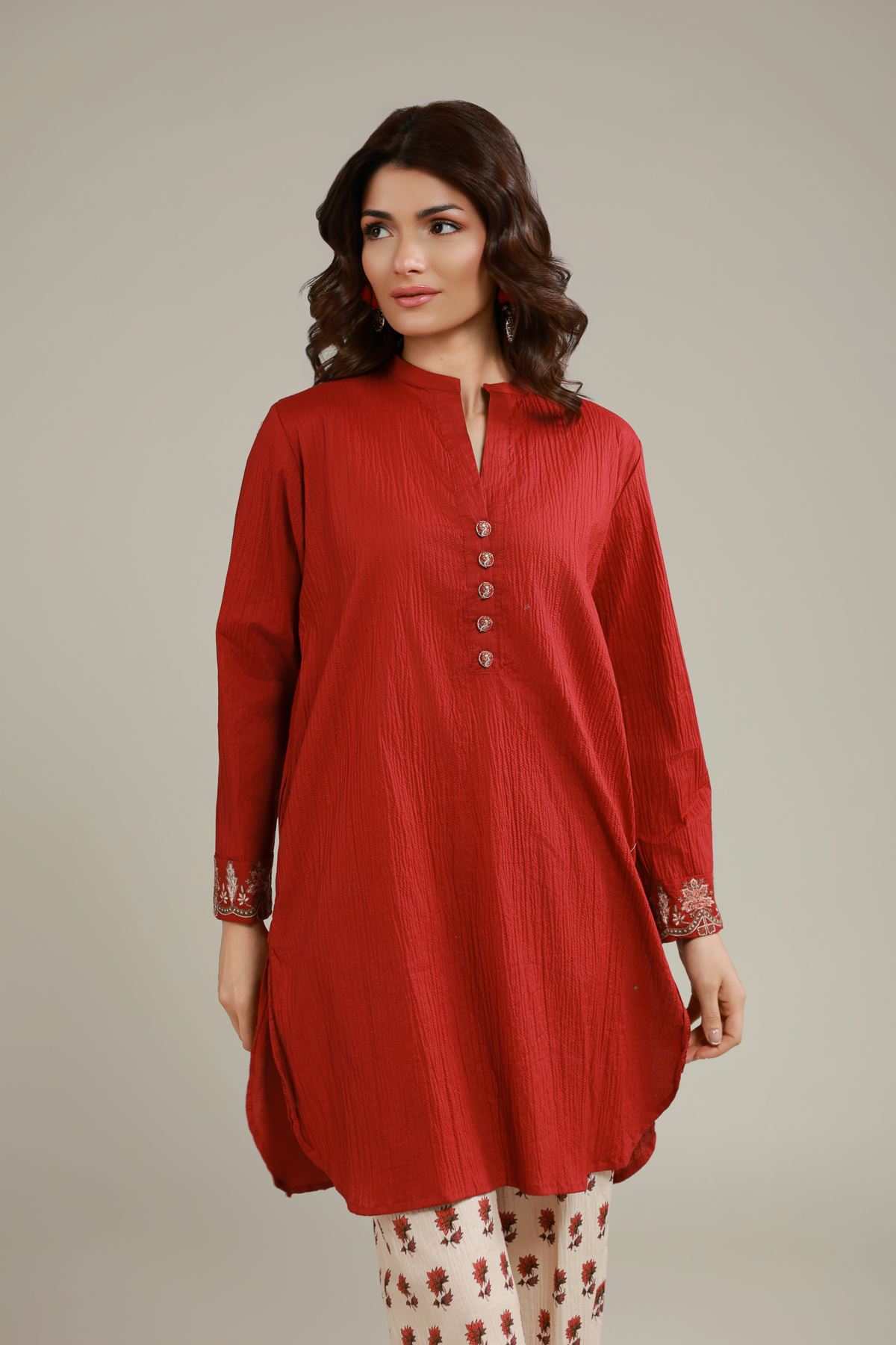Embroidered Cotton Crinkle Solid Crinkled Kurta - 1-26-108-A-F-VG