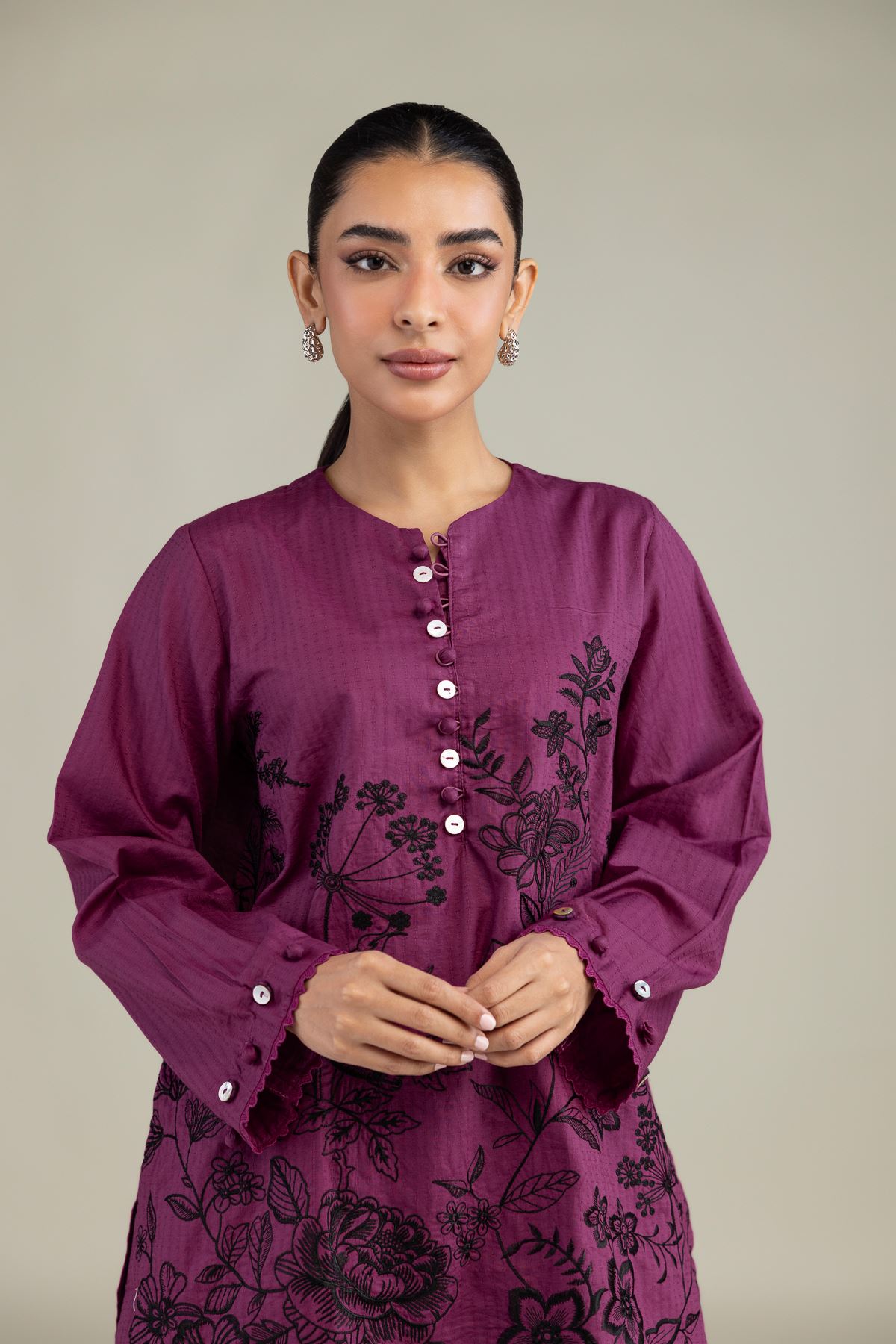 Embroidered Cotton Dobby Short Floral Kurta - 1-26-226-B-H1-VG