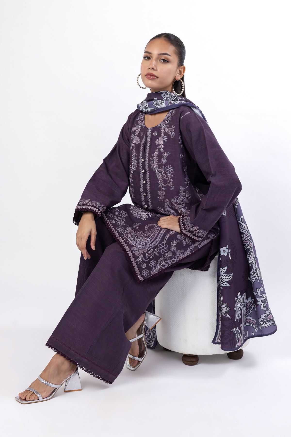 Embroidered Khaddar Tailored 3 Piece - CV05AST-VG
