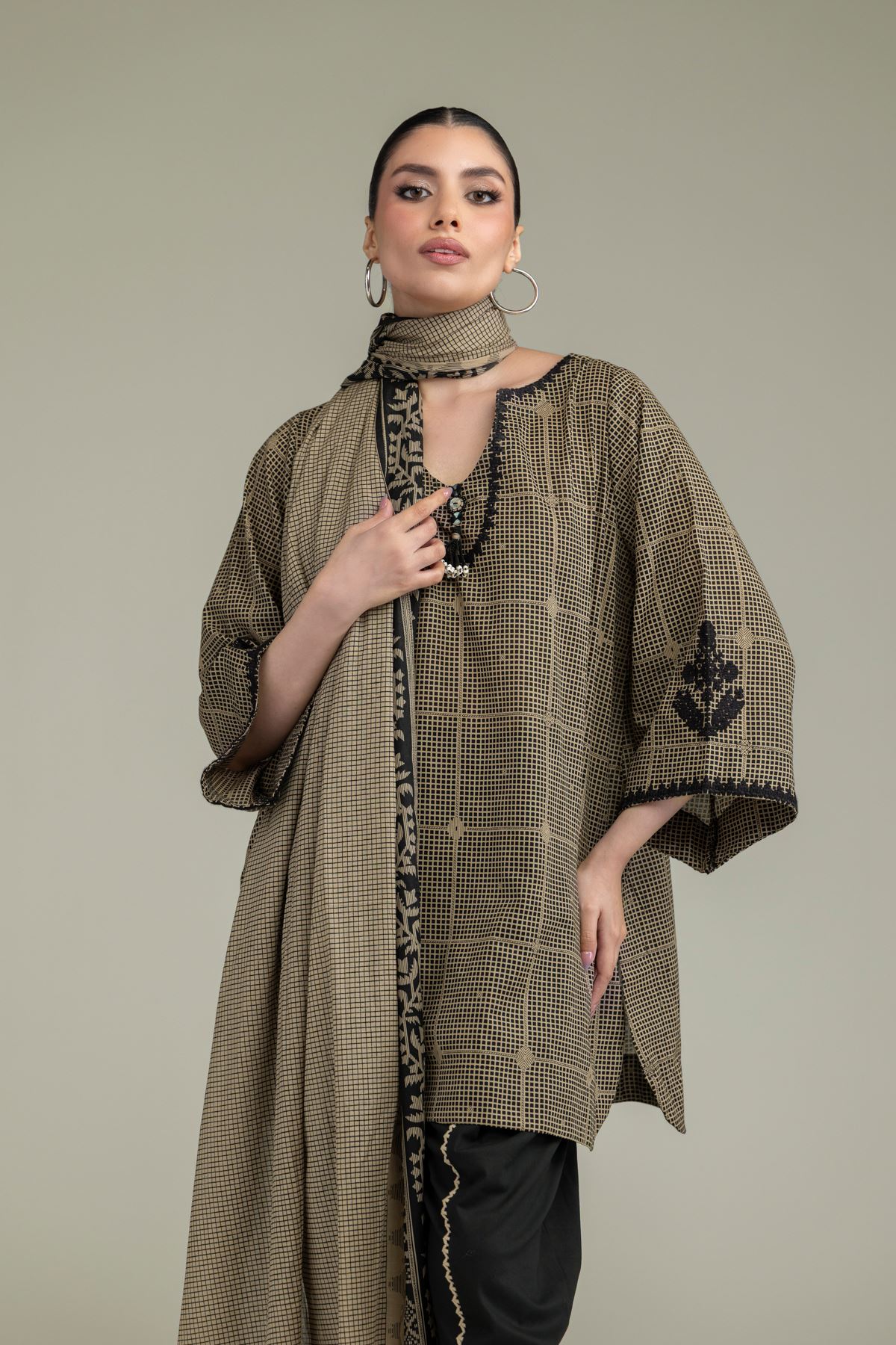 Embroidered Lawn Beige Lawn Dupatta - 1-26-238-A-E1-VG