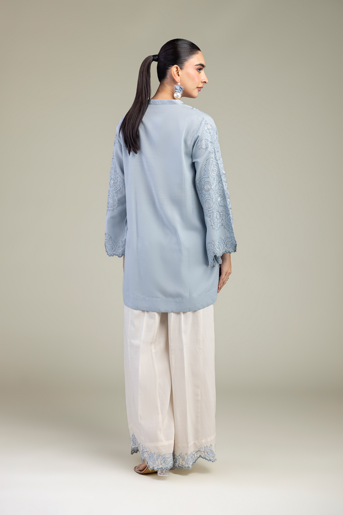 Embroidered Raw Silk Blue Silk Kurta - A22-26-214FH1-VG