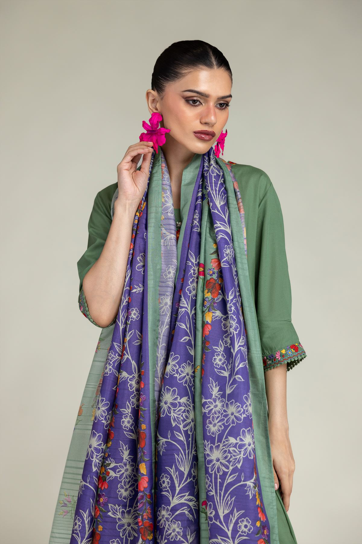 Embroidered Polyester Silk Floral Silk Dupatta - 1-26-203-A-C1-VG