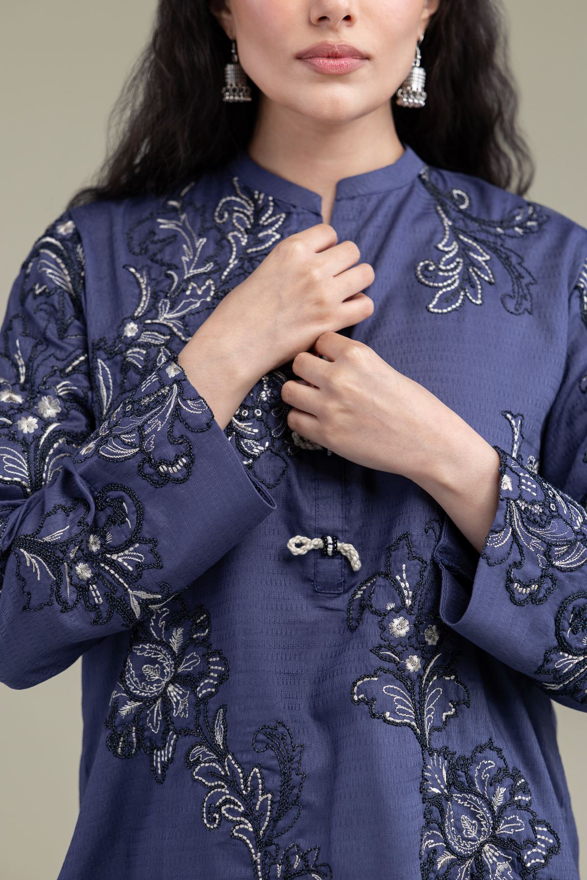 Embroidered Cotton Dobby Short Floral Kurta - 1-26-209-A-F1-VG