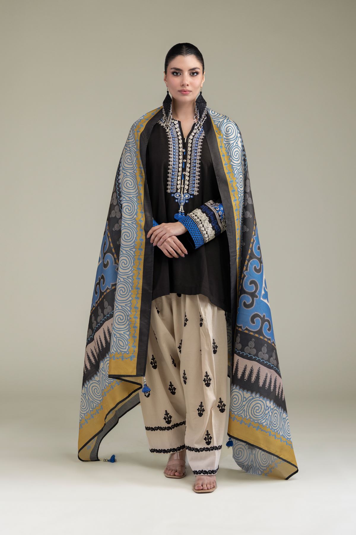 Embroidered Raw Silk Beige Silk Shalwar - 2-26-204-A-E1-VG