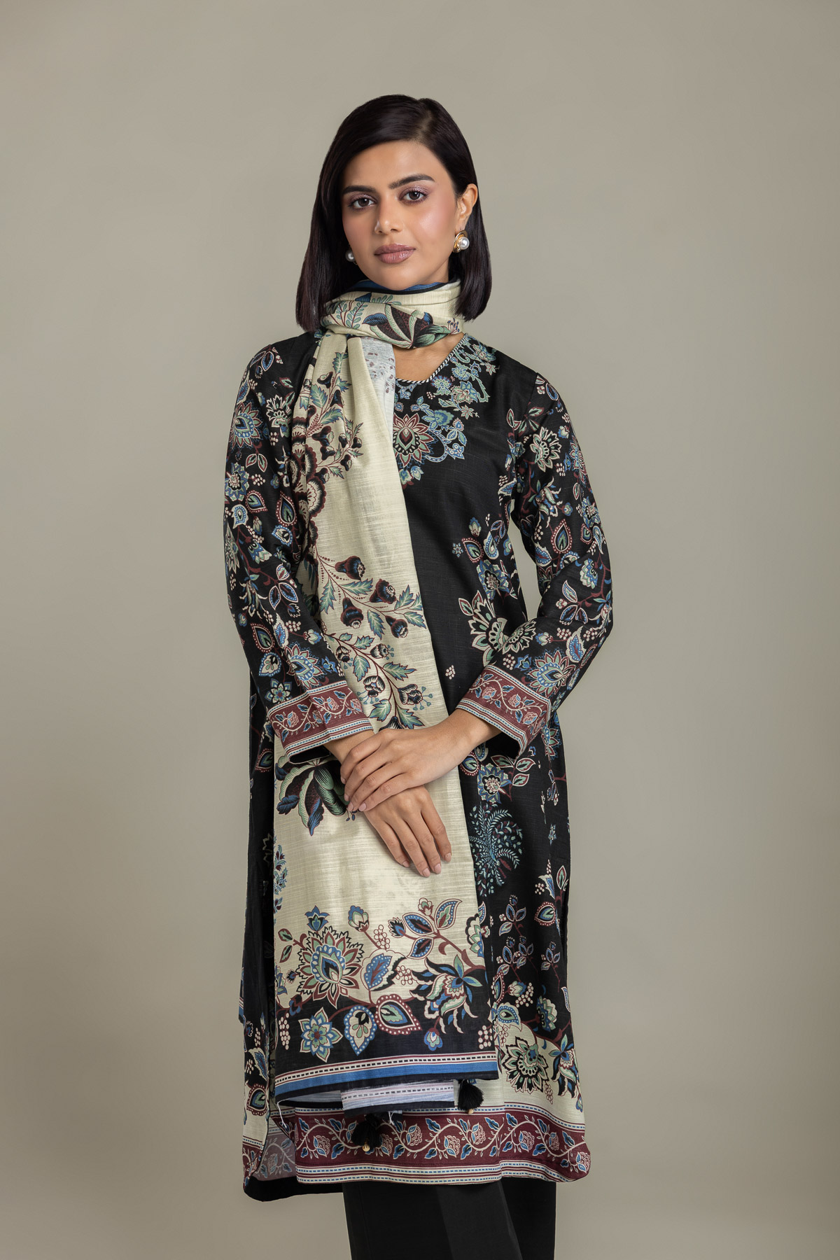 Printed Light Khaddar Fabrics 3 Piece - 2-26-308-A-G1-VG