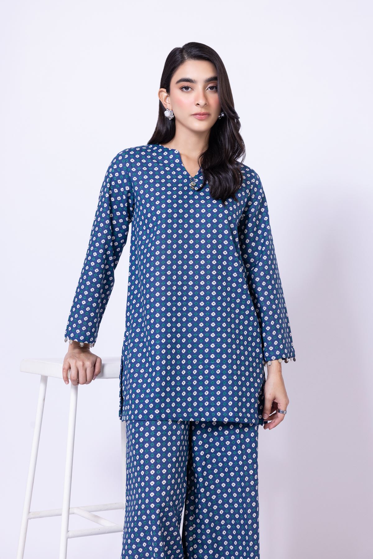 Printed Khaddar Short Geometric Kurta - 25-09-12E2-01TA-VG