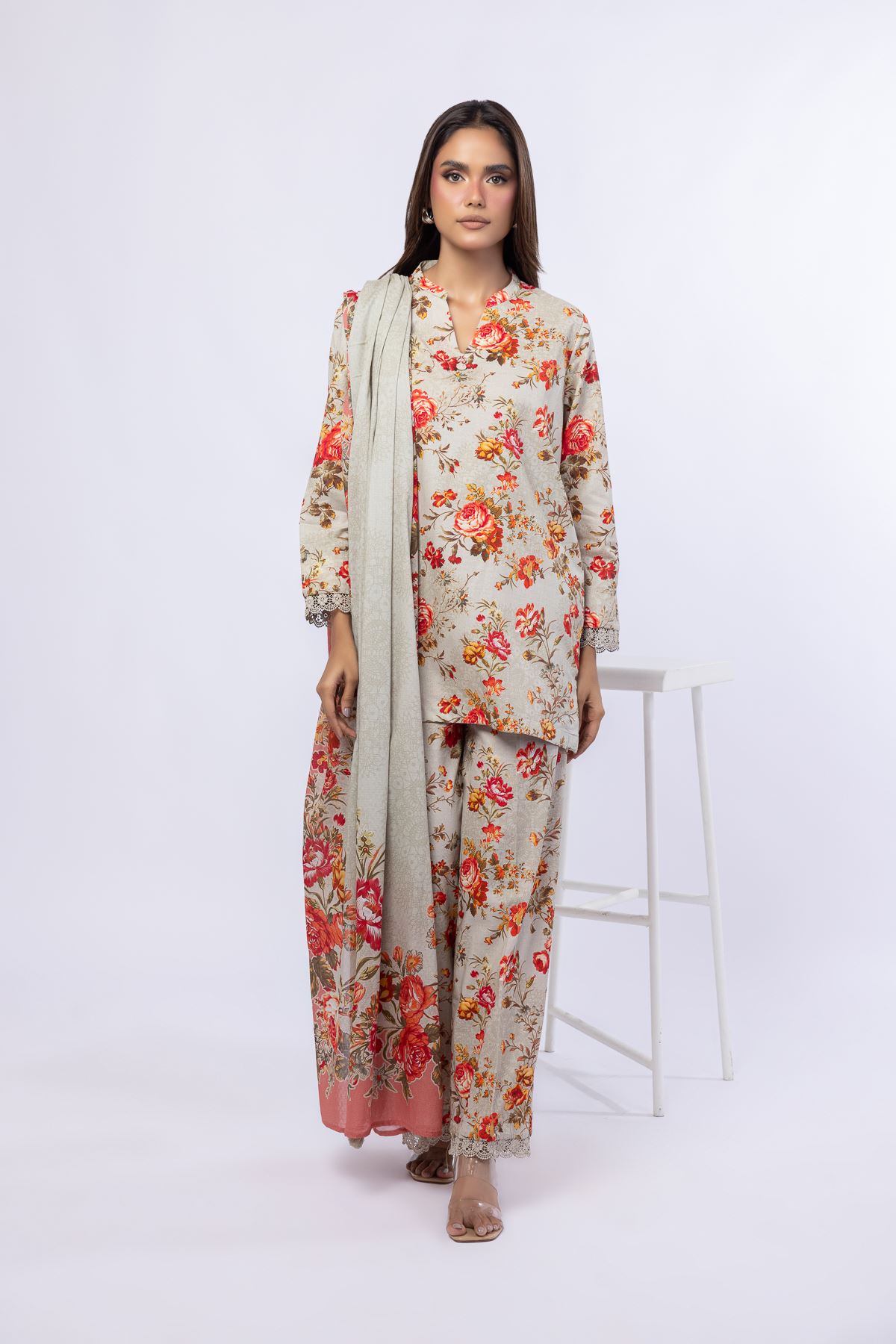 Printed Cotton Square Dupatta - 25-05E57-01BB-VG
