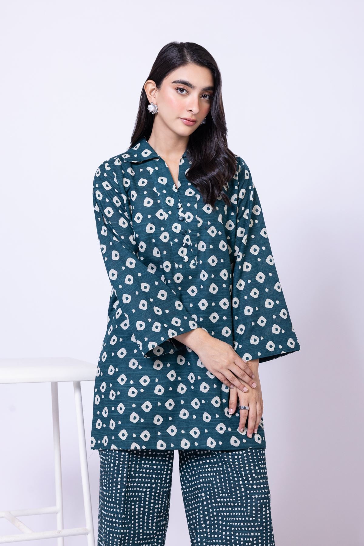 Printed Khaddar Short Geometric Kurta - 25-04EX10-10TA-VG