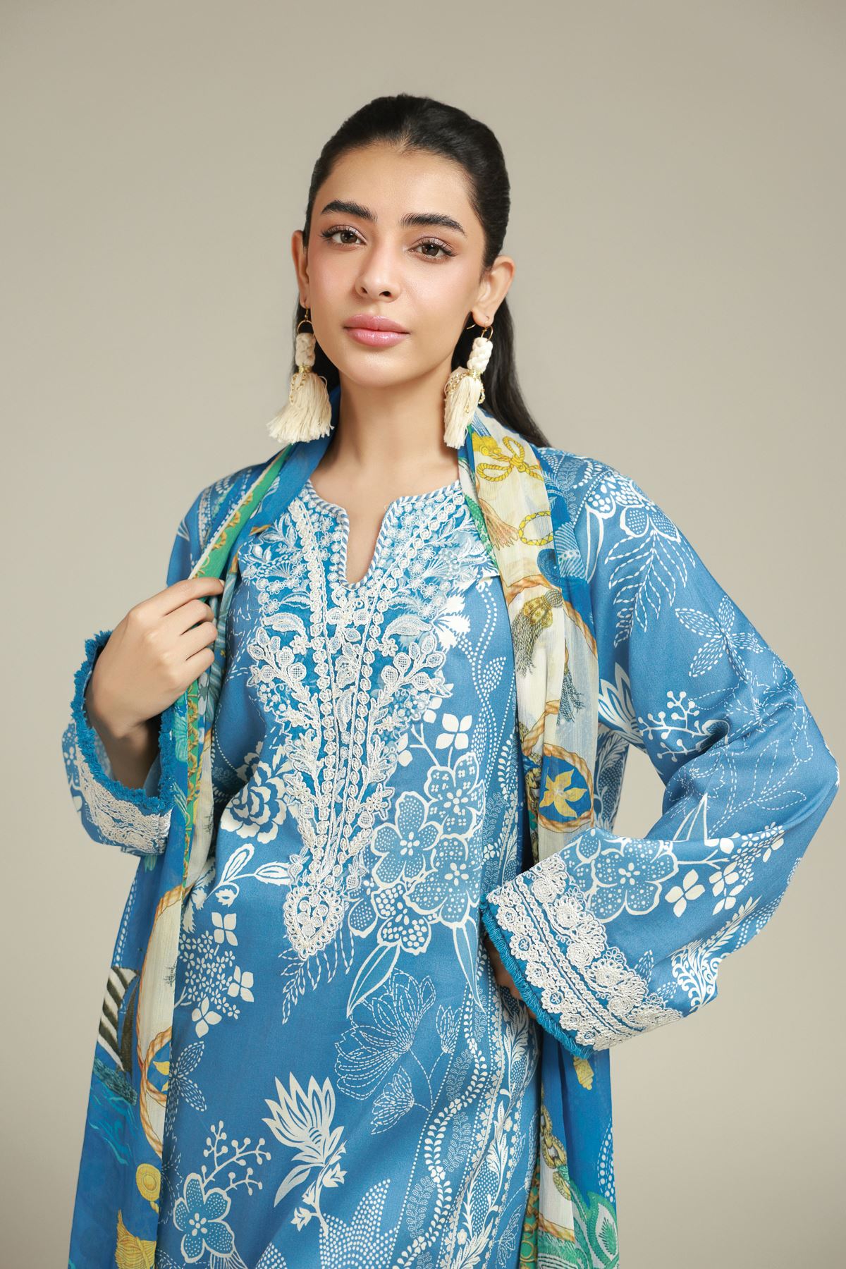 Embroidered Satin Fabrics 3 Piece - 1001940198