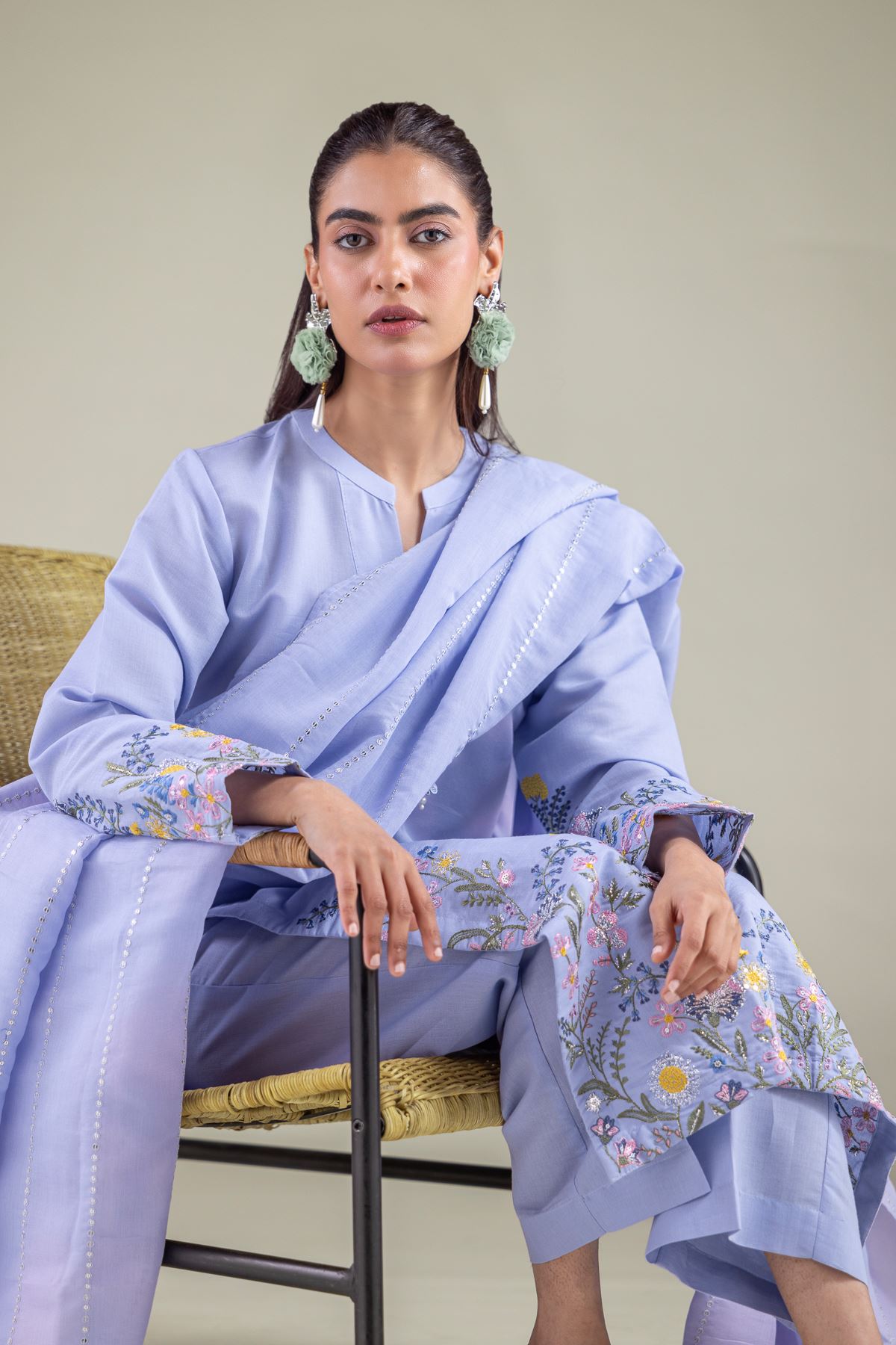 Embroidered Mesuri Floral Summer Dupatta - 2-26-104-A-E-VG