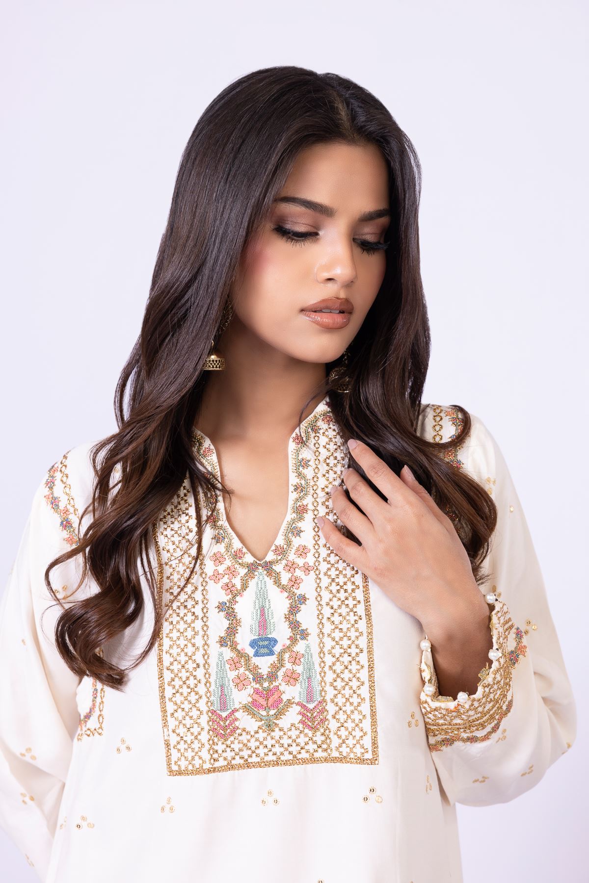 Embroidered Raw Silk Kurta - 25-W02iB-02TA-VG
