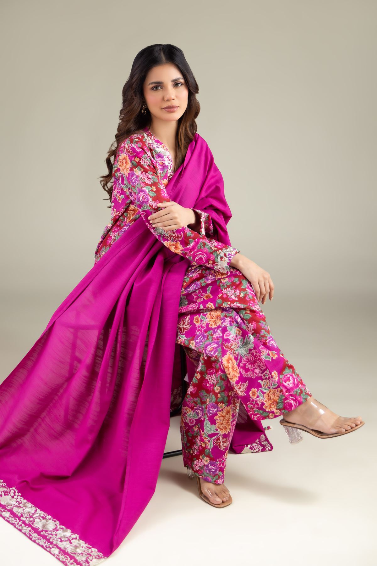 Embroidered Textured Cotton Floral Draped Dupatta - 1-26-115-A-B-VG