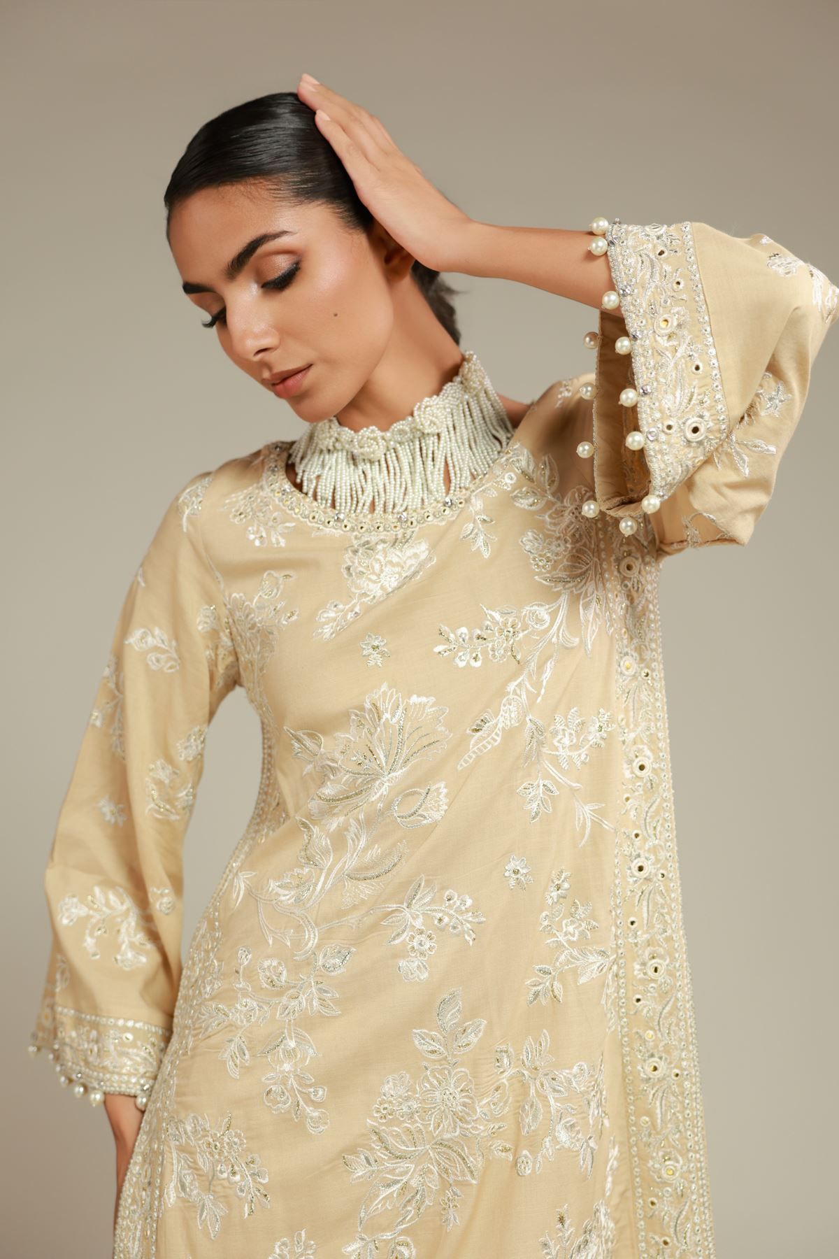 Embroidered Raw Silk Kurta - 25-12-12S4-12TA-VG