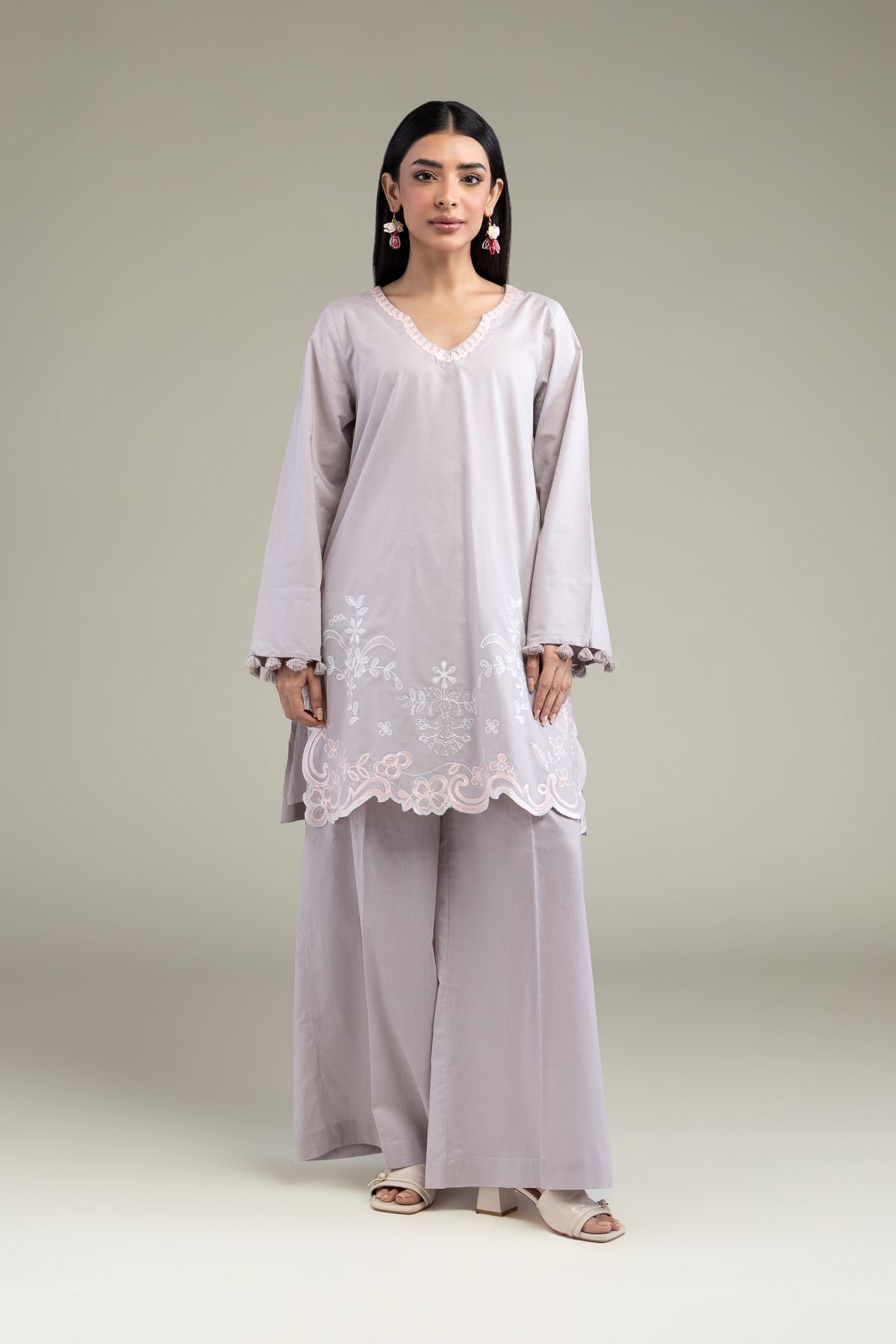 Embroidered Cambric Summer Solid Pants - 1-26-219-A-A1-VG
