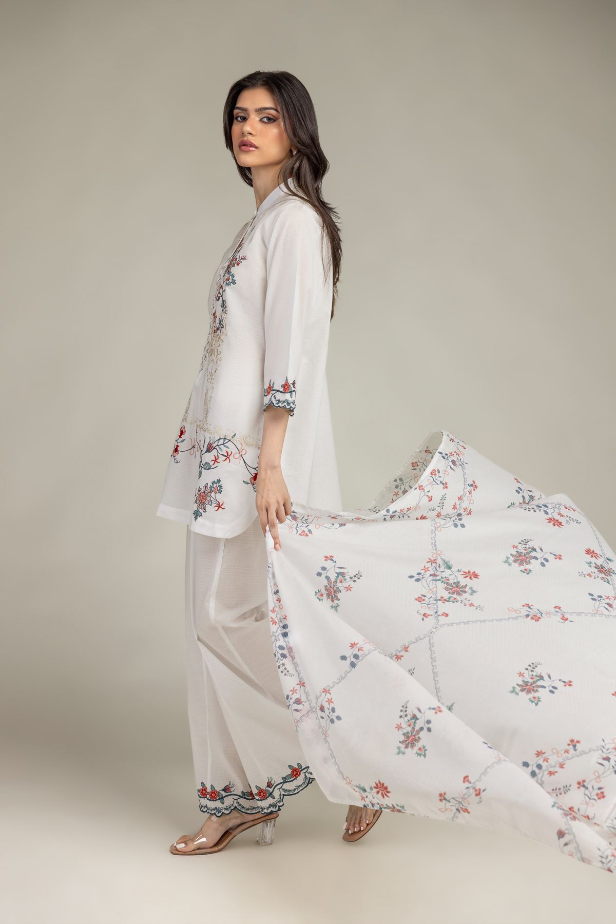 Embroidered Cotton Net Floral Cotton Dupatta - 1-26-225-A-F1-VG