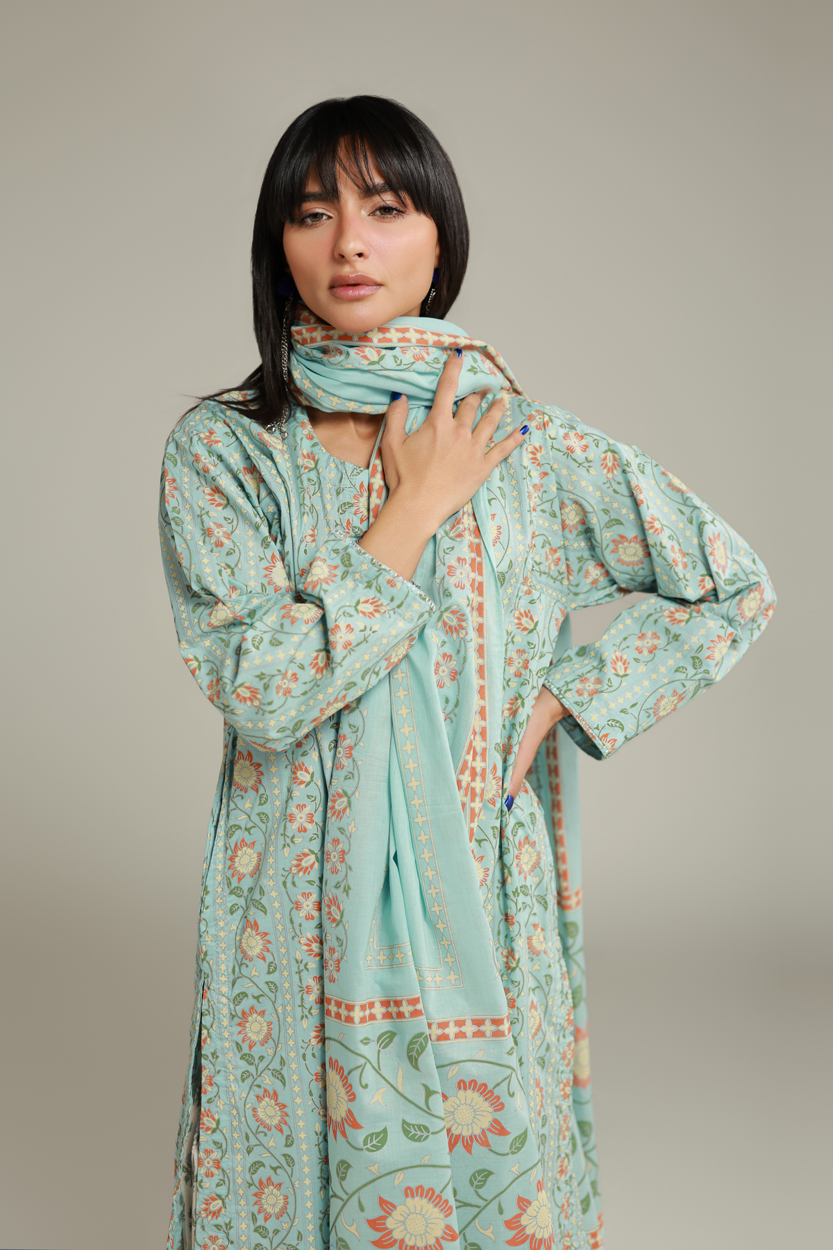 Printed Lawn Floral Pom-Pom Dupatta - 1-26-228-A-J2-VG