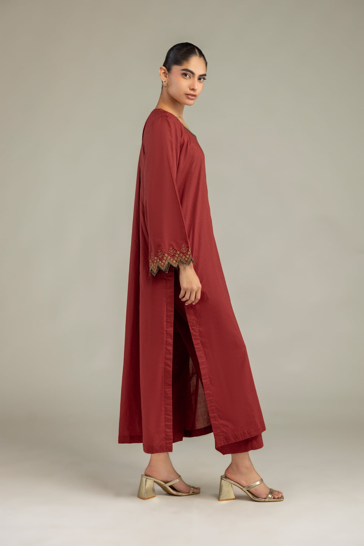 Embroidered Cambric Cambric Solid Pants - 1-26-102-A-F-VG