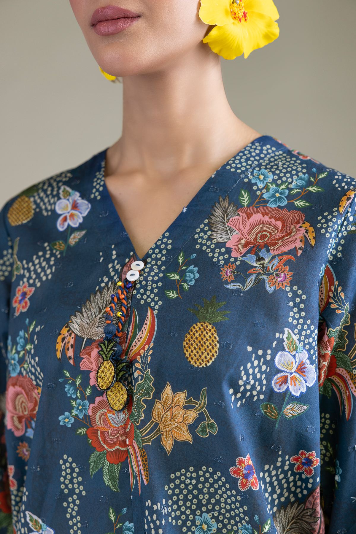 Embroidered Cambric Blue Cambric Shirt - 1-26-211-A-A2-VG