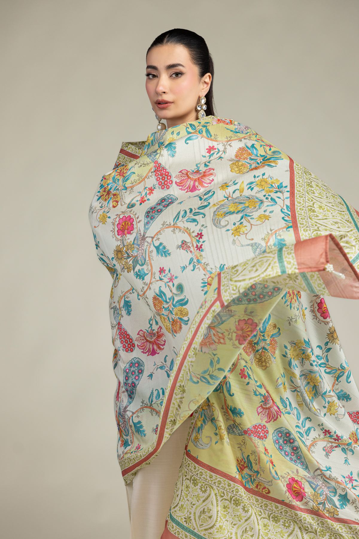 Embroidered Polyester Silk Silk Floral Dupatta - 2-26-207-A-J1-VG