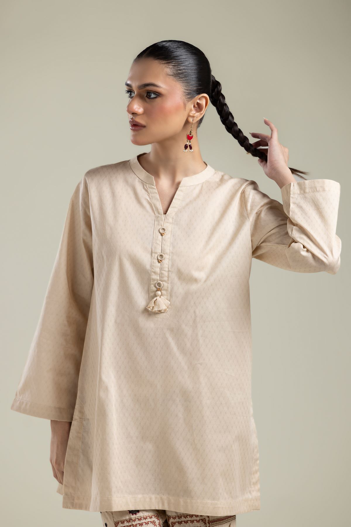 Embroidered Cotton Dobby Beige Cotton Kurta - 2-26-202-A-E-VG