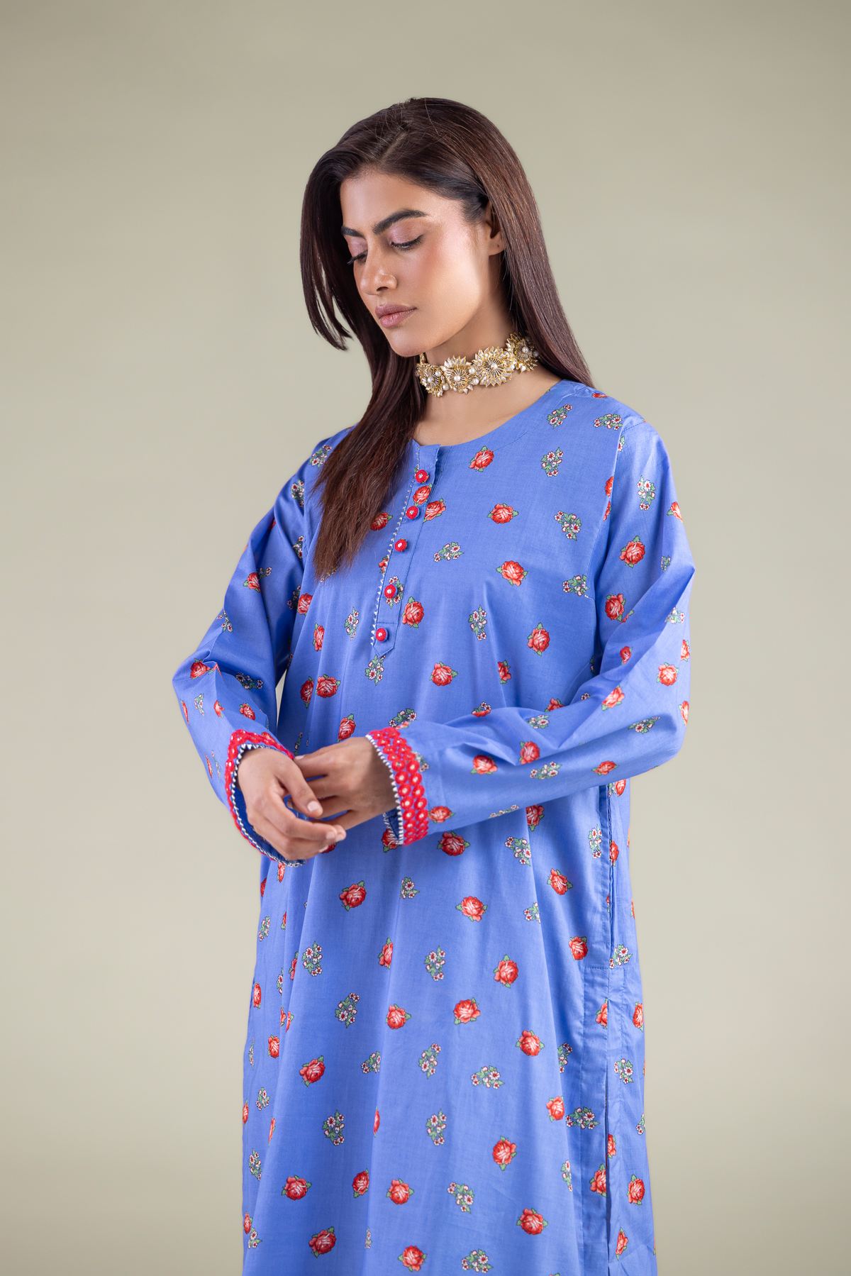 Embroidered Cambric Kurta - 2-26-105-A-D-VG