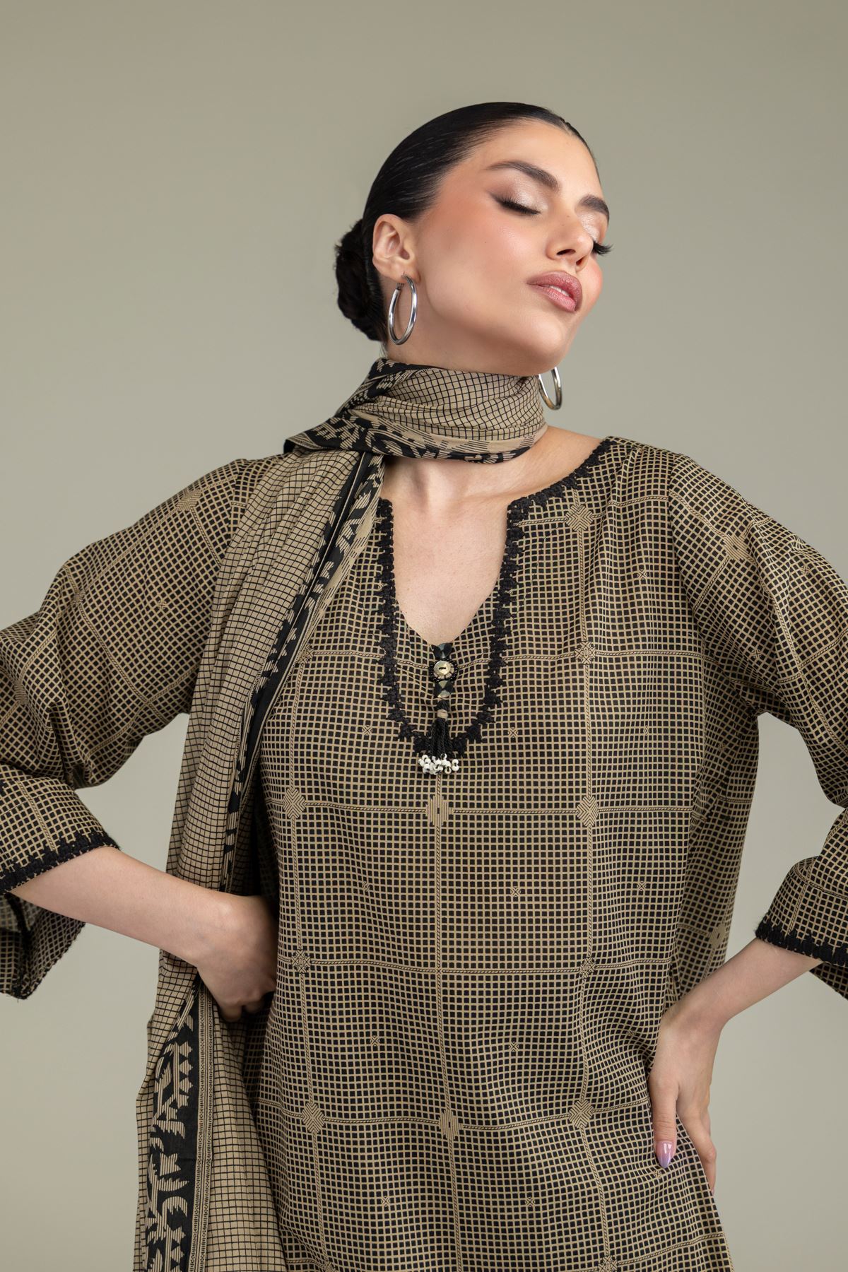 Embroidered Lawn Beige Lawn Dupatta - 1-26-238-A-E1-VG
