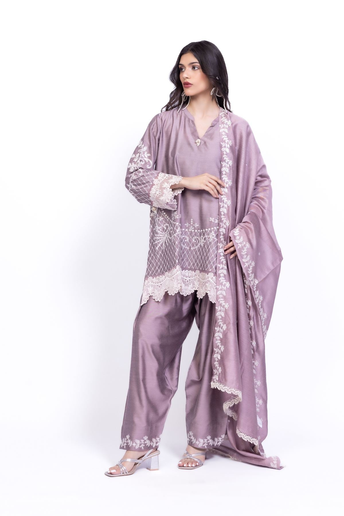 Embroidered Raw Silk Pants - SDJN05BA-VG