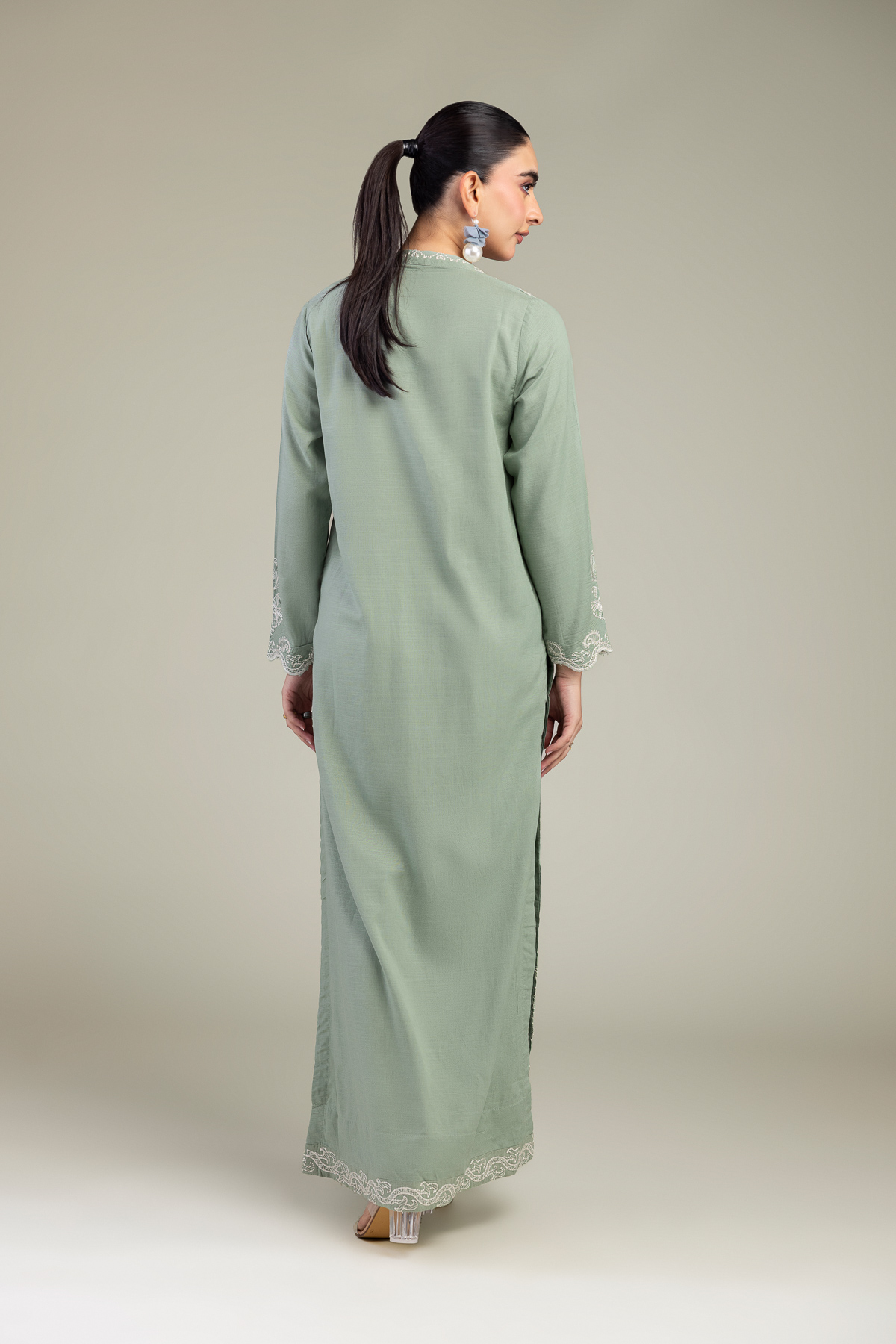 Embroidered Raw Silk Paisley Thread Kurta - 1-26-309-B-D1-VG