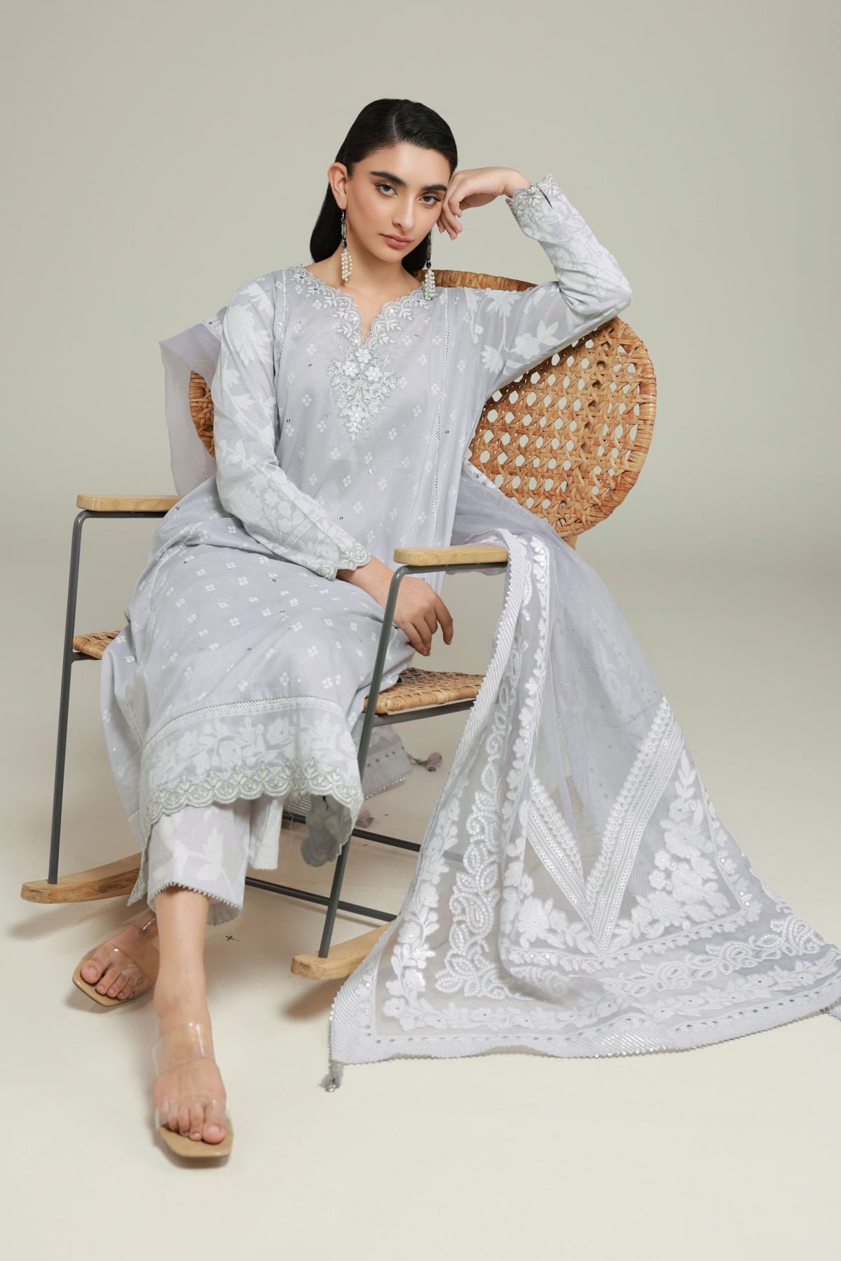 Embroidered Cambric Cambric Tailored 3-piece - T-A22-26-112FH1-VG