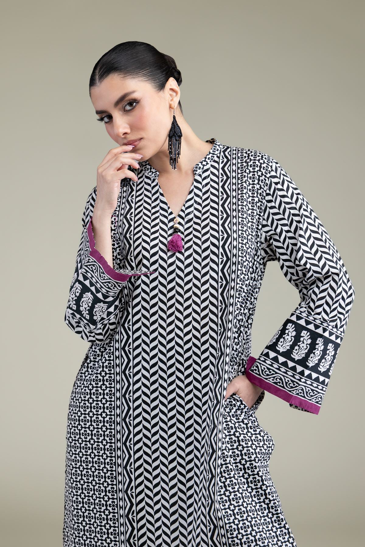 Printed Cambric Long Cambric Kurta - 8-26-201-A-C1-VG