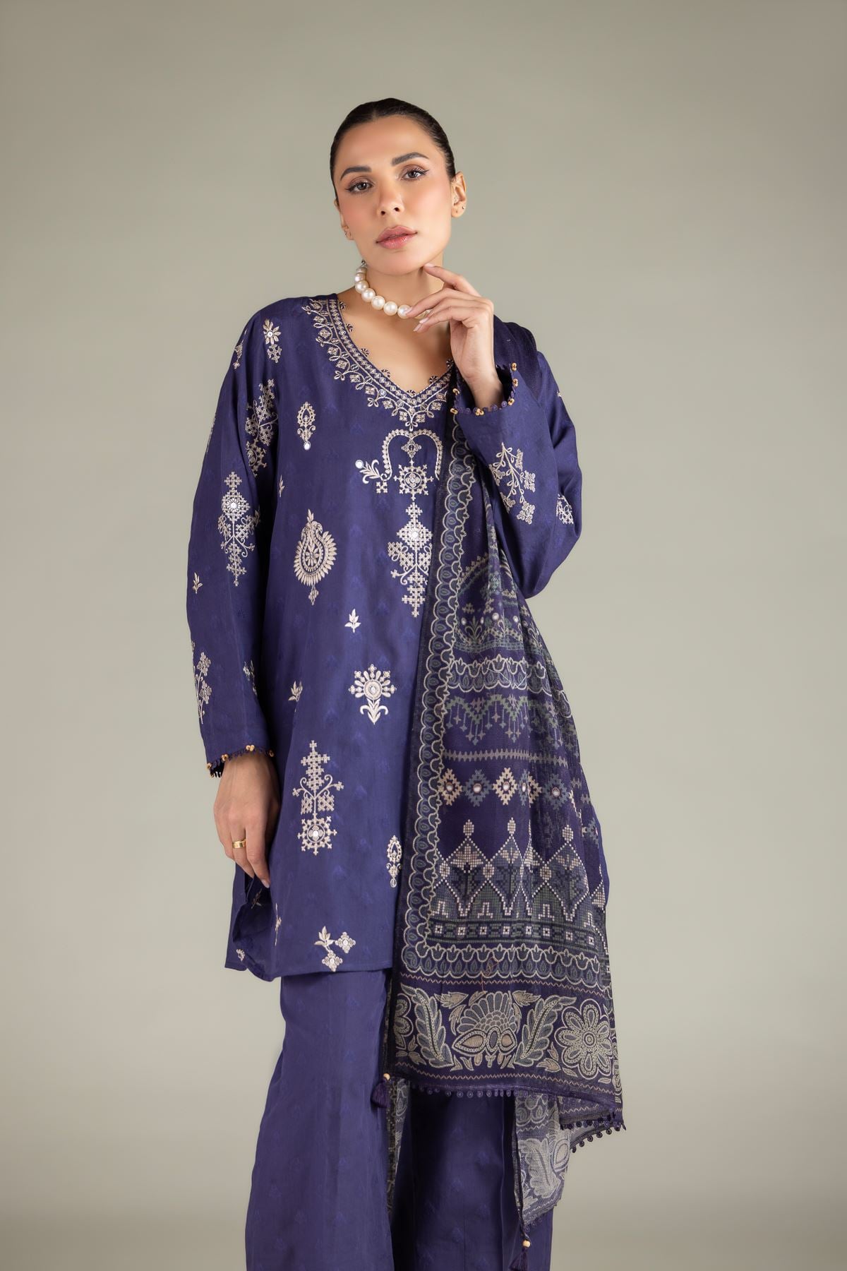 Embroidered Broshia 3-Piece Tailored Set - 1-26-102-A-F-VG