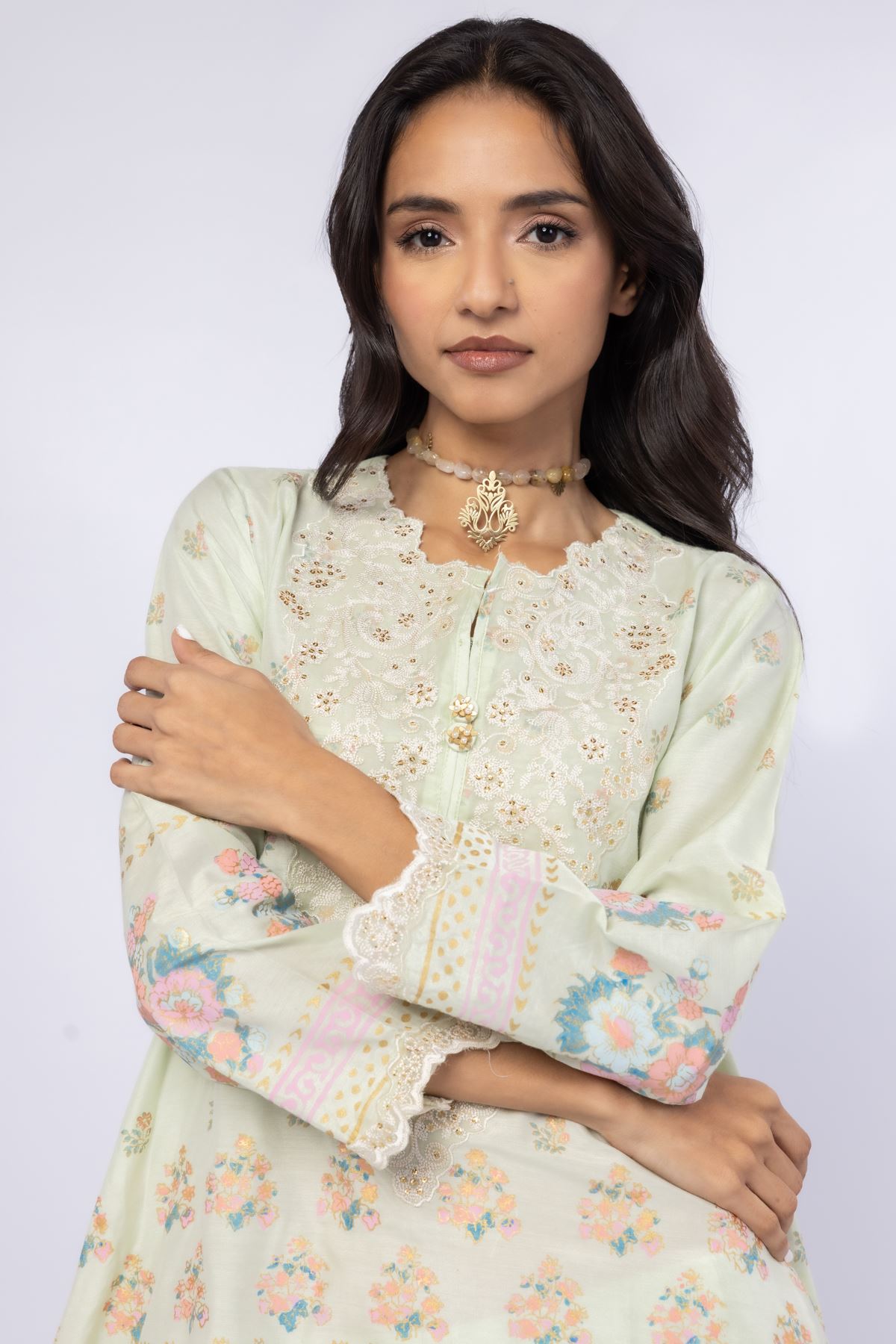 Embroidered Raw Silk Kurta - 25-09-9S3-07TB-VG
