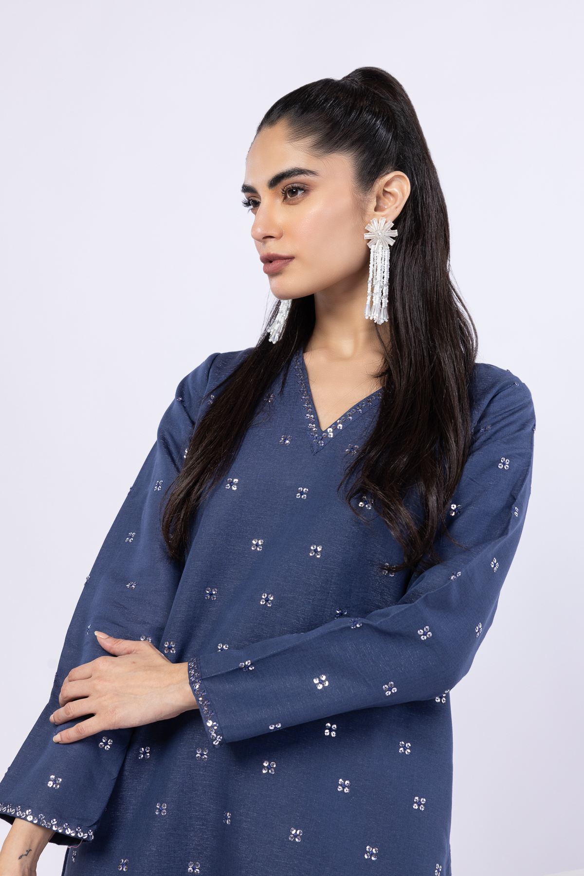Embroidered Cotton Reflex Kurta - 25-05S22-05TB-VG