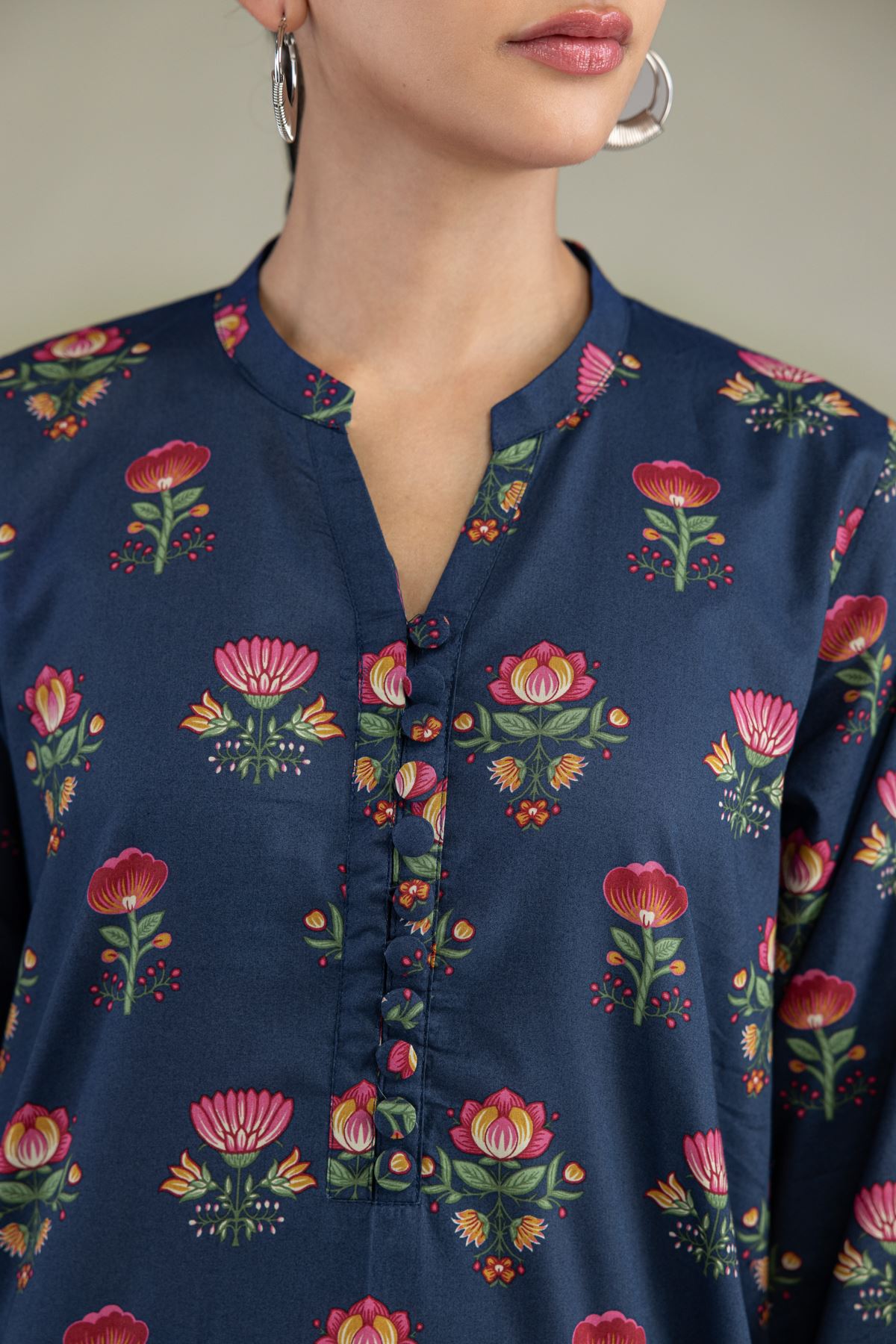 Printed Cambric Cambric Navy Kurta - 2-26-308-A-G1-VG
