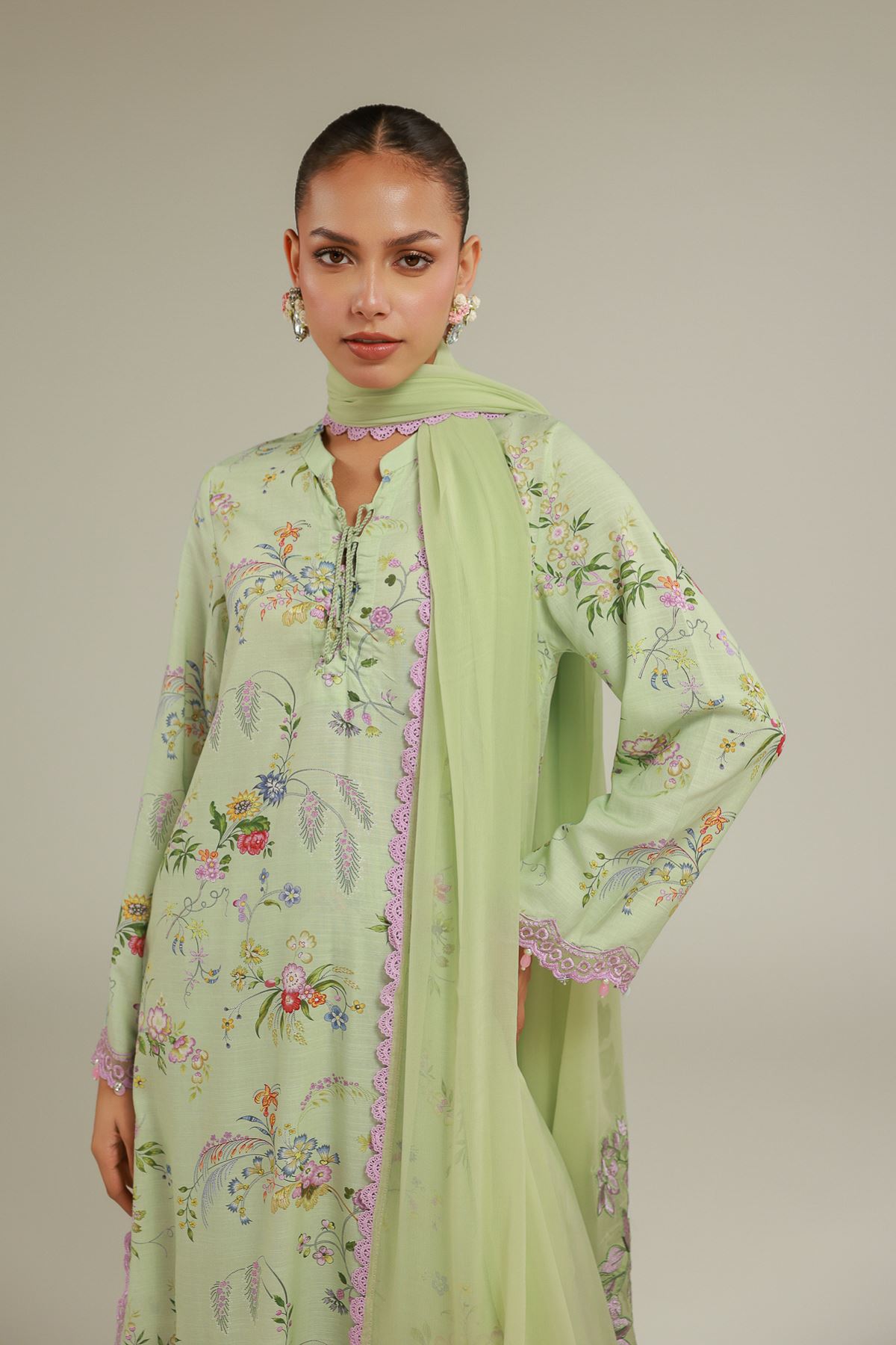 Embroidered Chiffon Summer Floral Dupatta - 2-26-101-A-A-VG
