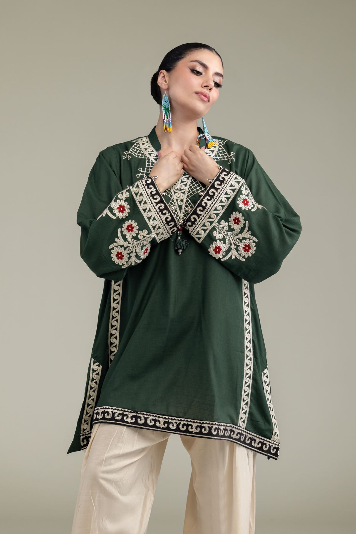 Embroidered Raw Silk Short Silk Kurta - 1-26-238-A-J1-VG