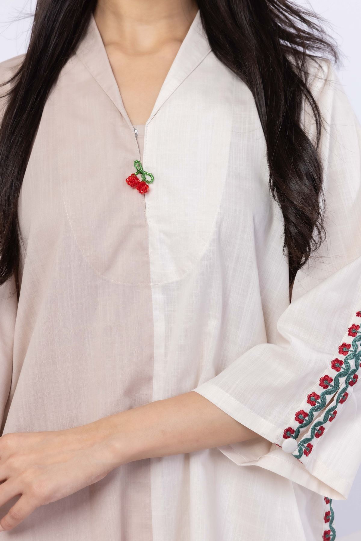 Embroidered Crosshatch Poplin Kurta - 25-08-8E5-07TA-VG