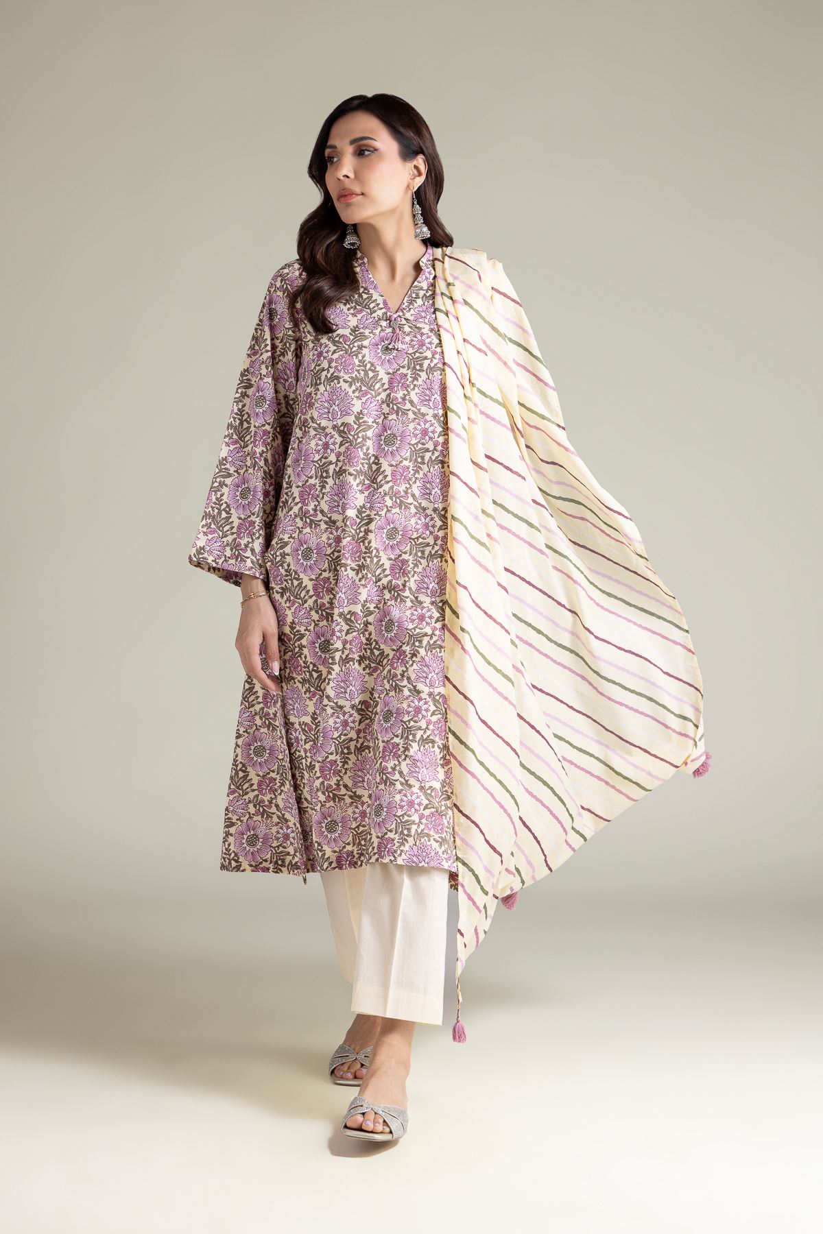Embroidered Textured Lawn Lawn Striped Dupatta - 1-26-139-A-C-VG