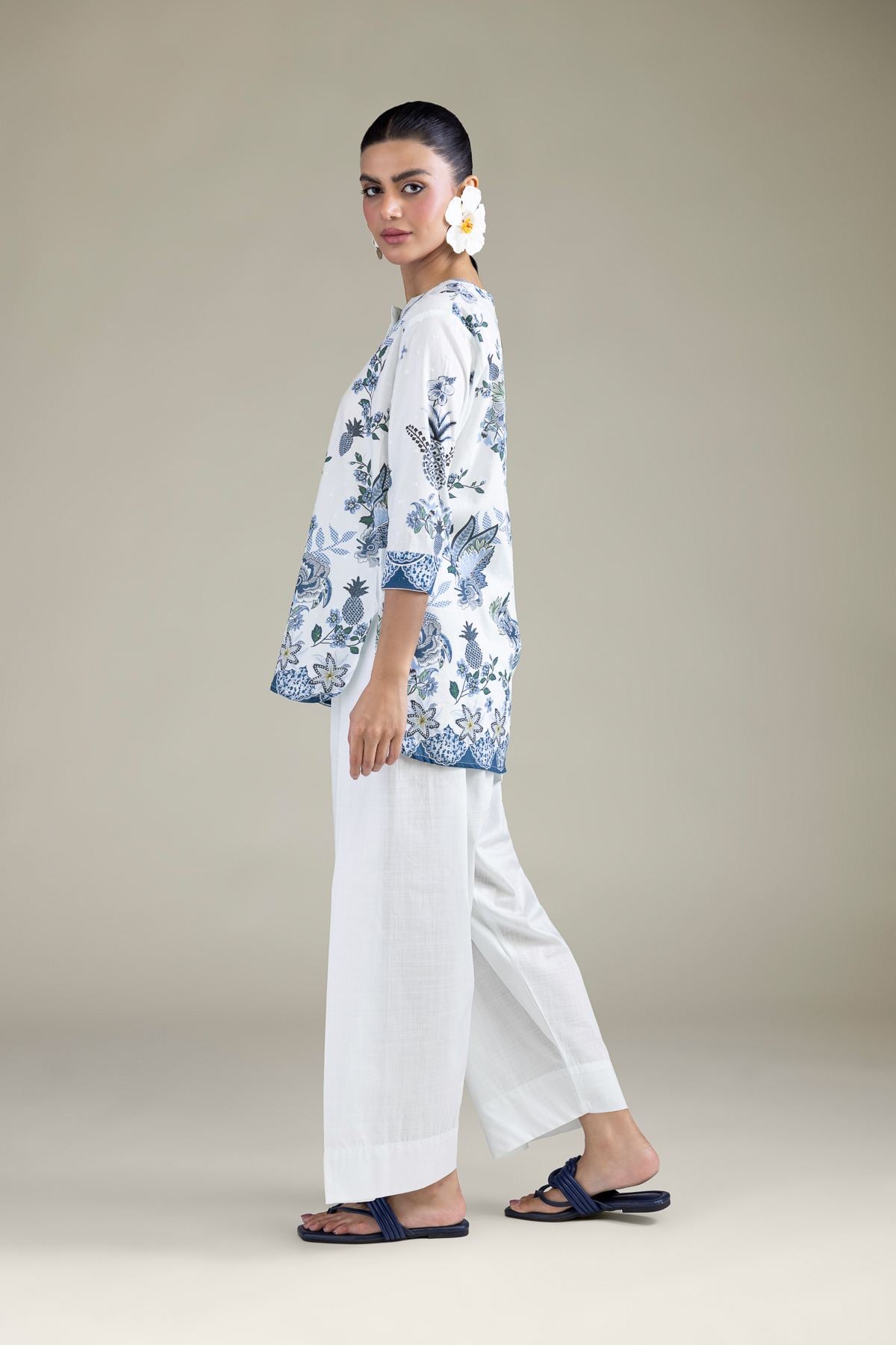 Embroidered Cambric White Cambric Trousers - 3-26-203-A-A1-VG