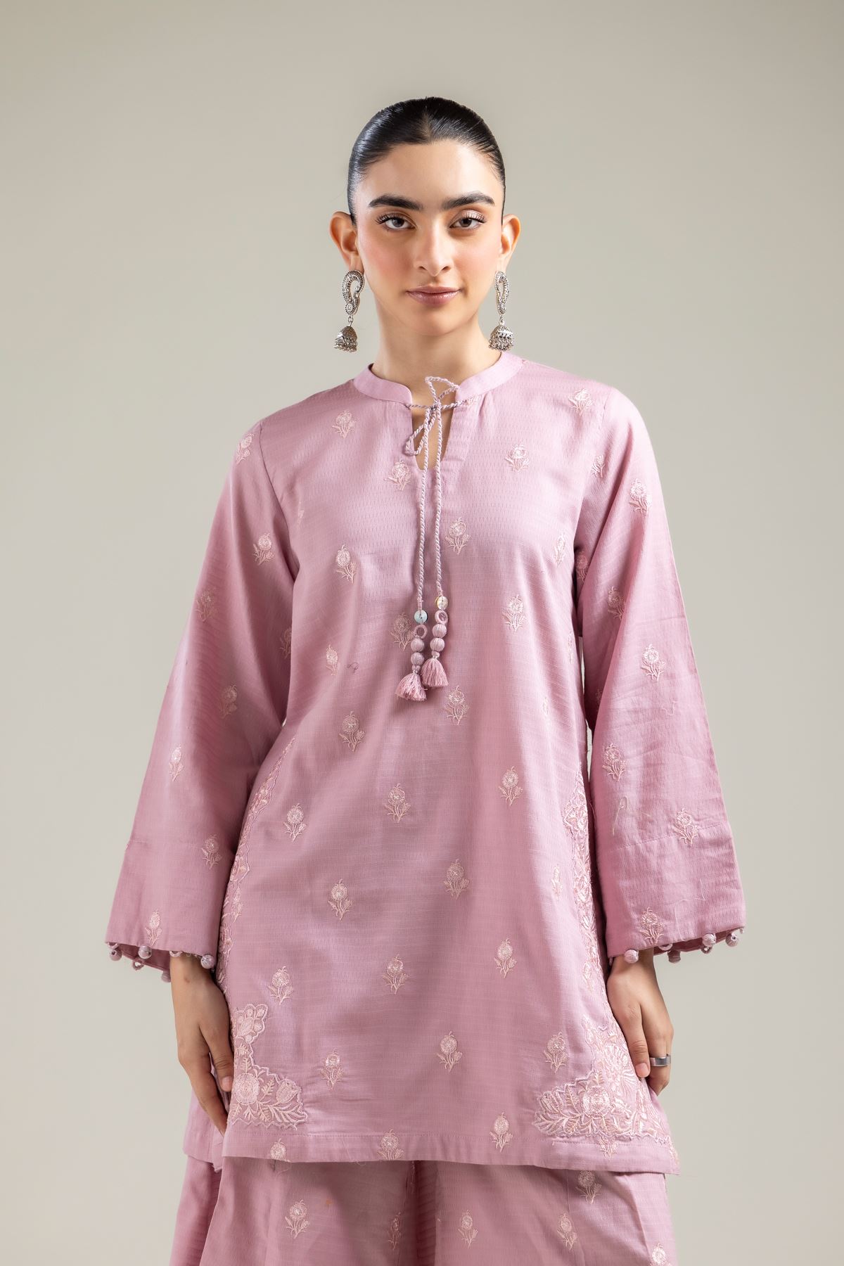 Embroidered Cotton Dobby Pink Cotton Kurta - 1-26-121-A-E-VG