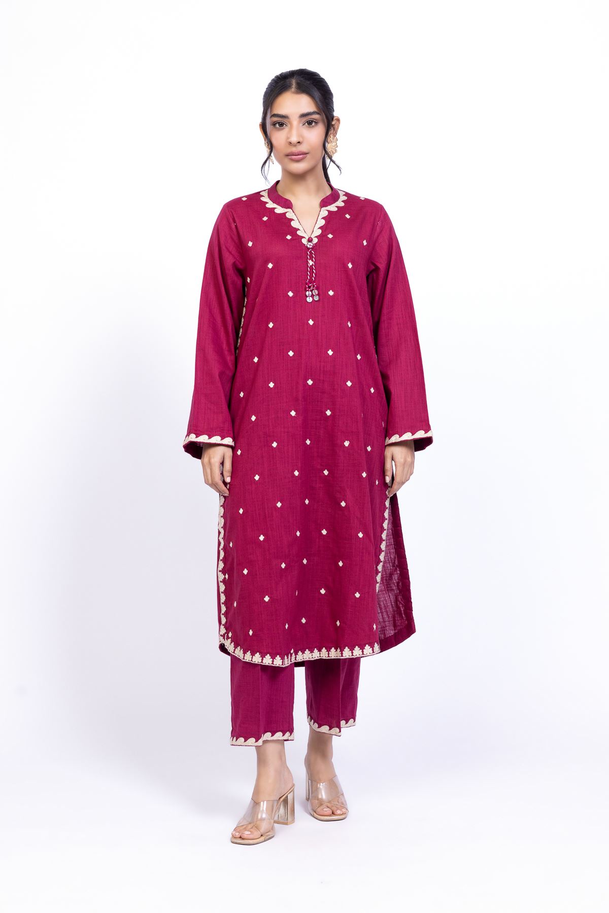 Embroidered Heavy Textured Cotton Kurta - 25-08-12E8-11TA-VG