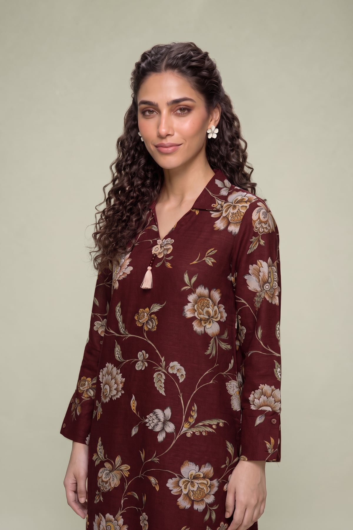 Printed Light Khaddar Floral Khaddar Kurta - 1-26-415-A-G1-VG