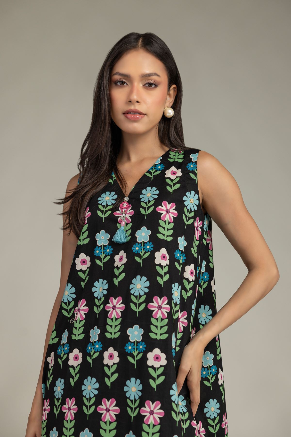 Printed Cambric Black Cambric Kurta - 8-26-304-A-B1-VG
