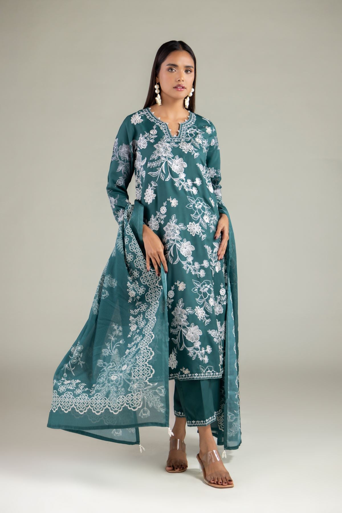 Embroidered Raw Silk Pearl Floral Kurta - 1-26-108-A-F-VG