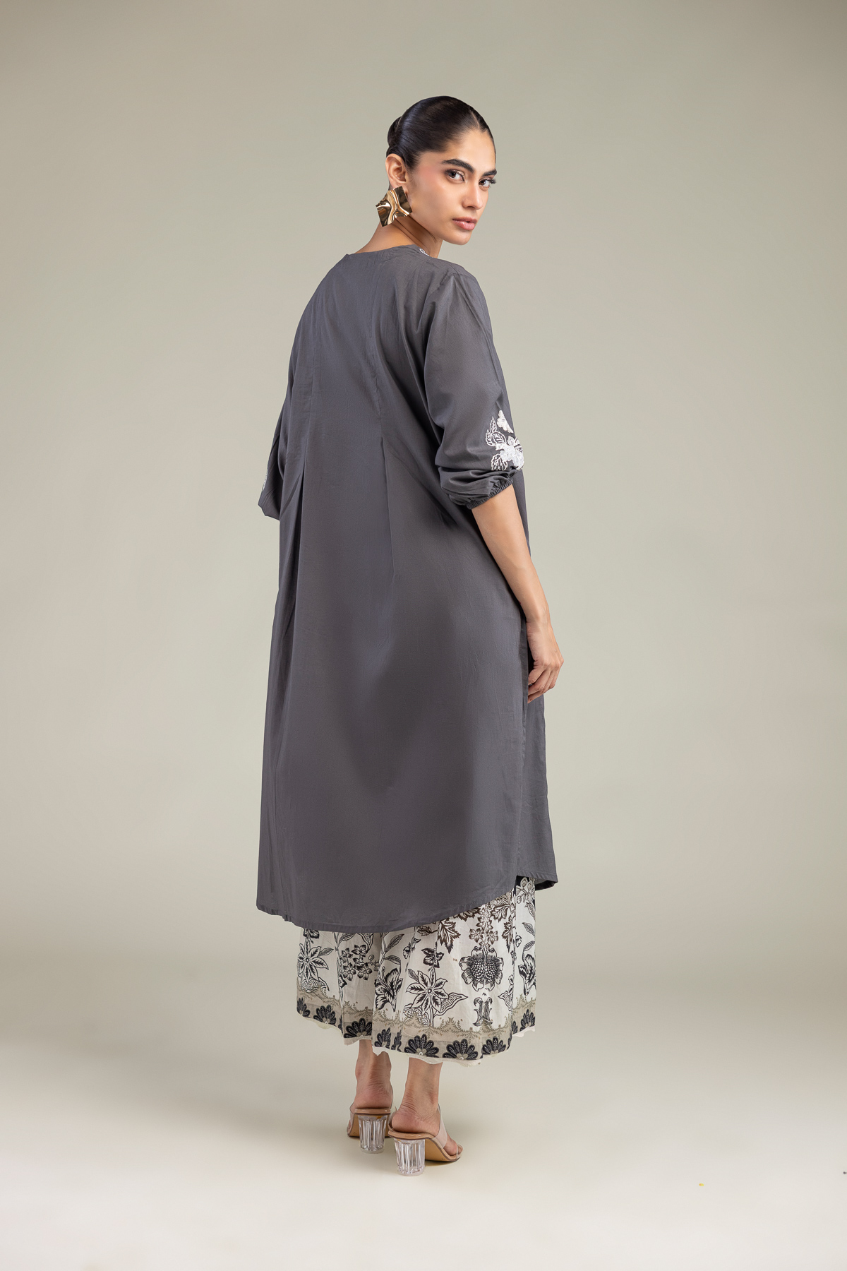 Embroidered Cambric Gray V-neck Kurta - 1-26-102-A-F-VG
