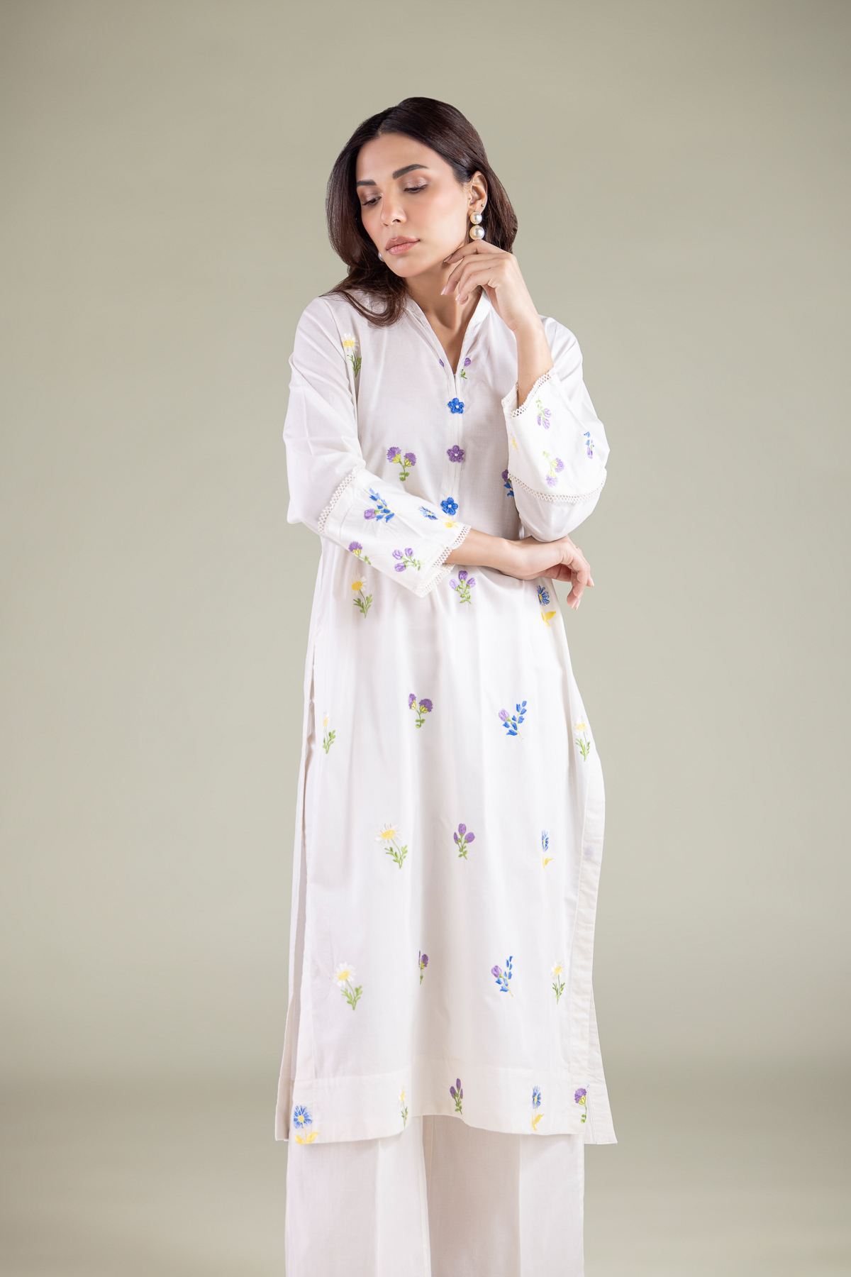Embroidered Cambric Kurta - 1-26-123-A-G-VG