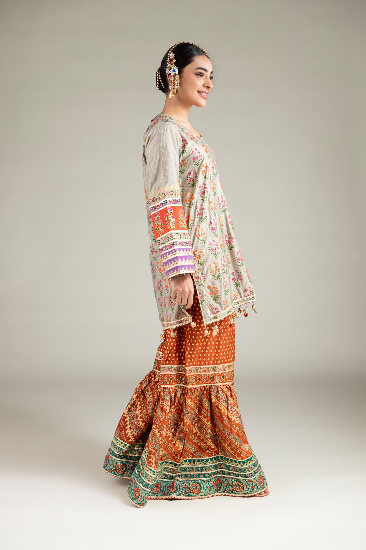 Printed Raw Silk 3 Piece Co-ord Set - 5-26-103-F-F-VG