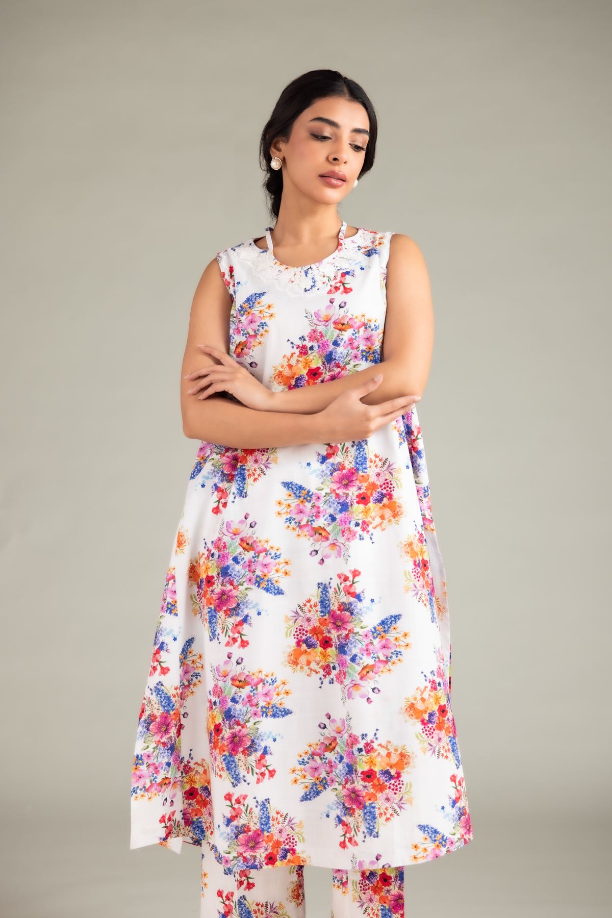 Embroidered Textured Cotton Kurta - 2-26-106-B-C-VG